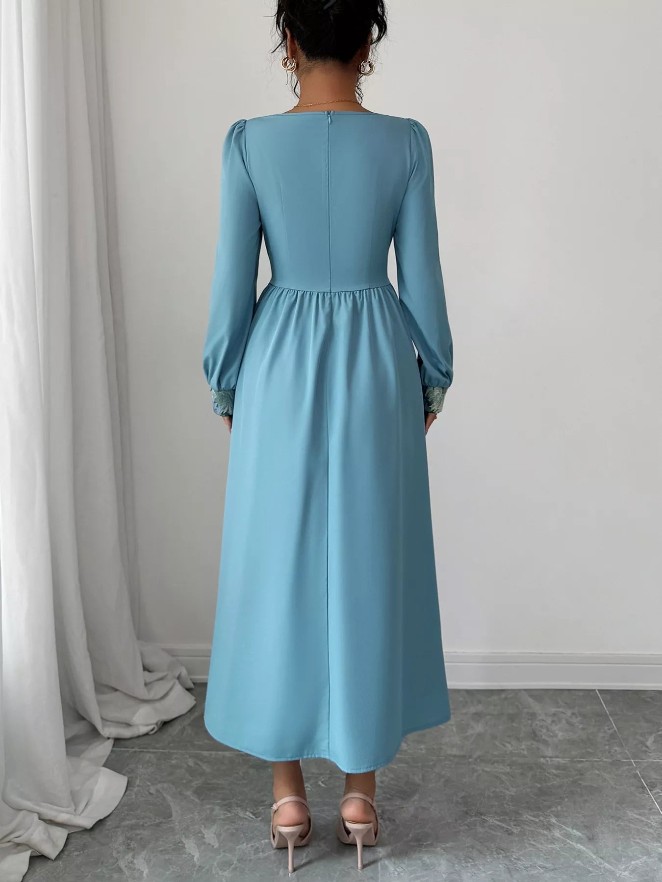 Floral Square Neck Lantern Sleeve Dress - MAD RUFFI