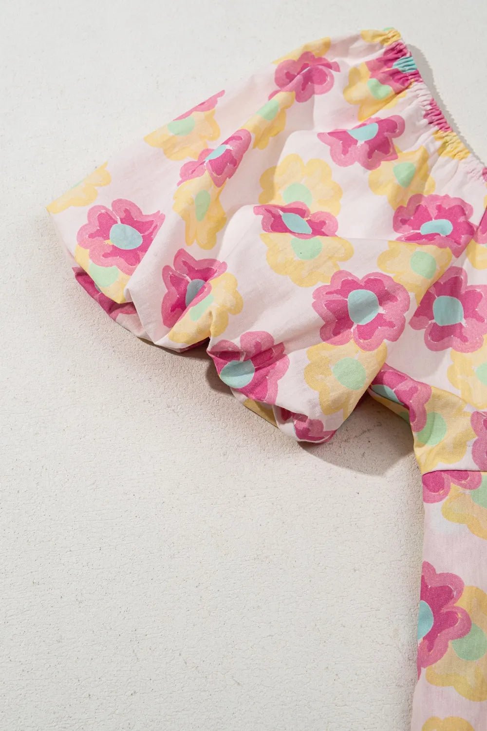 Floral Square Neck Puff Sleeve Pleated Flared Midi Dress - MAD RUFFI