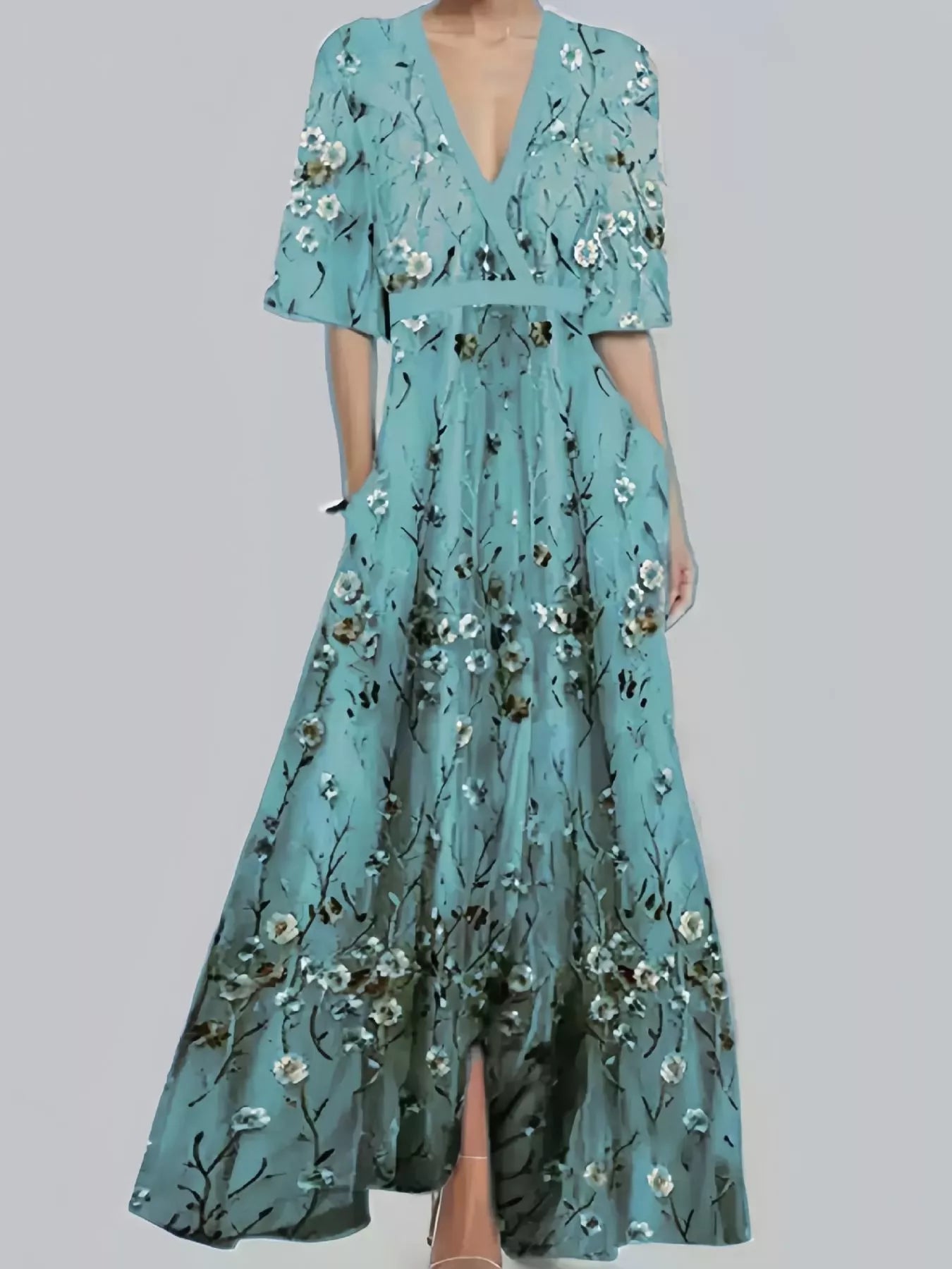 Floral Surplice Short Sleeve Dress - MAD RUFFI