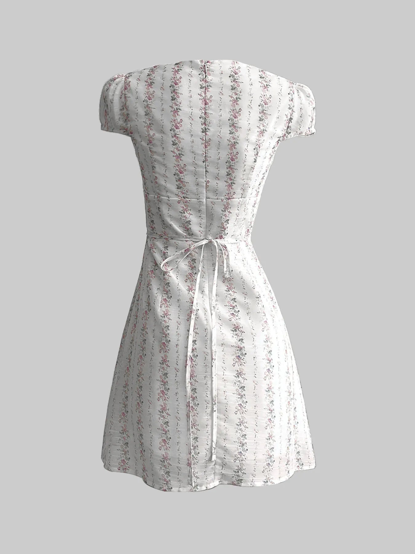 Floral Tie - Front Deep V - Neck Mini Dress - MAD RUFFI