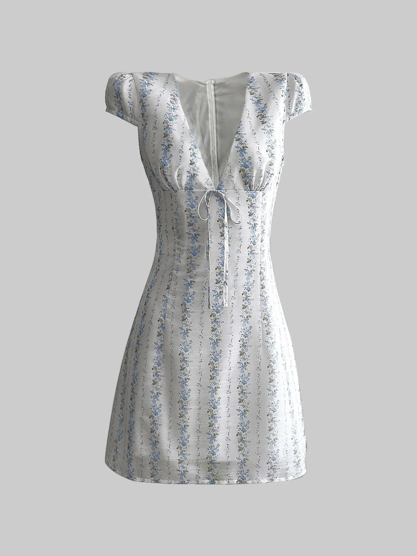 Floral Tie - Front Deep V - Neck Mini Dress - MAD RUFFI