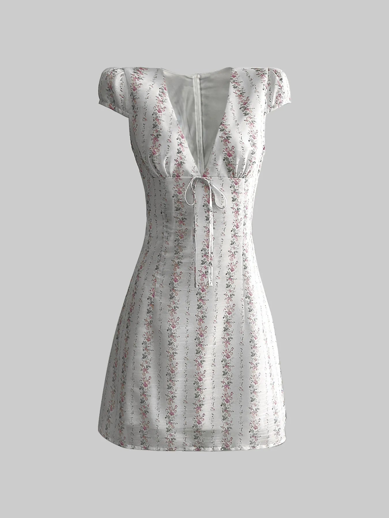 Floral Tie - Front Deep V - Neck Mini Dress - MAD RUFFI