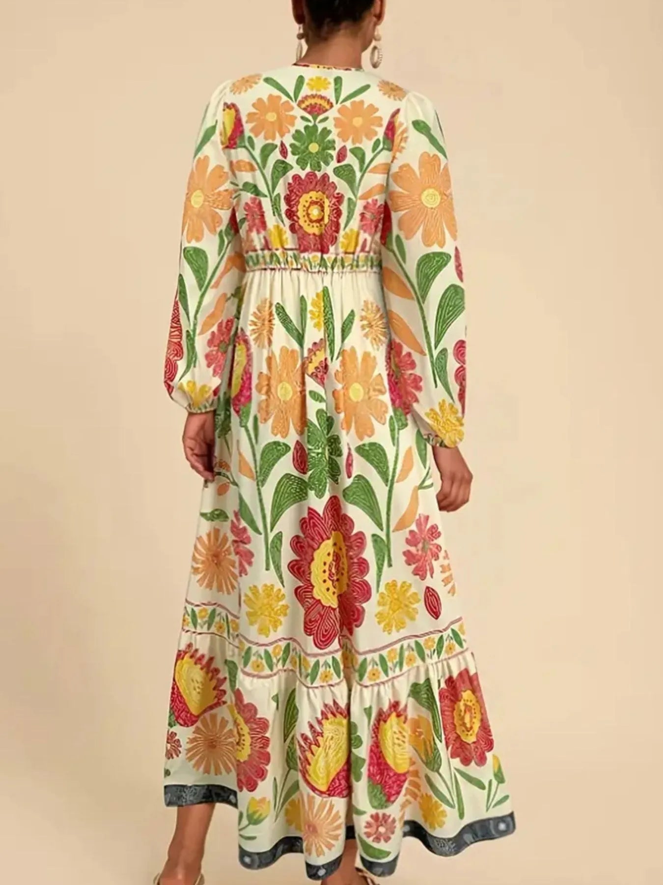 Floral Tie Waist Long Sleeve Dress - MAD RUFFI