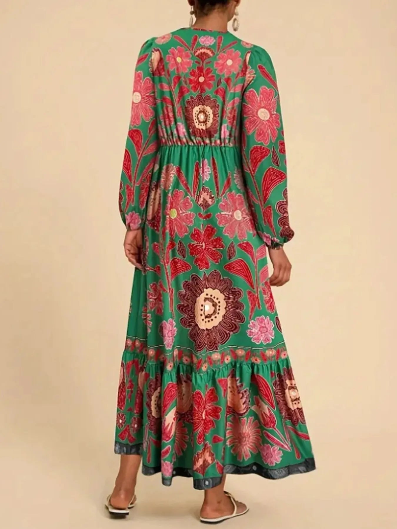 Floral Tie Waist Long Sleeve Dress - MAD RUFFI