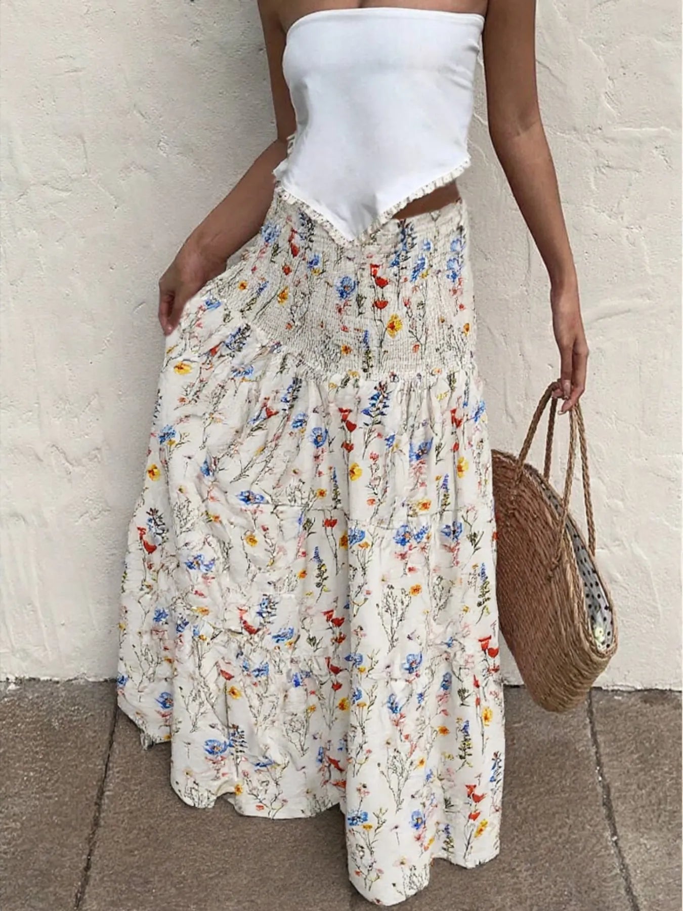 Floral Tiered Maxi Skirt - MAD RUFFI