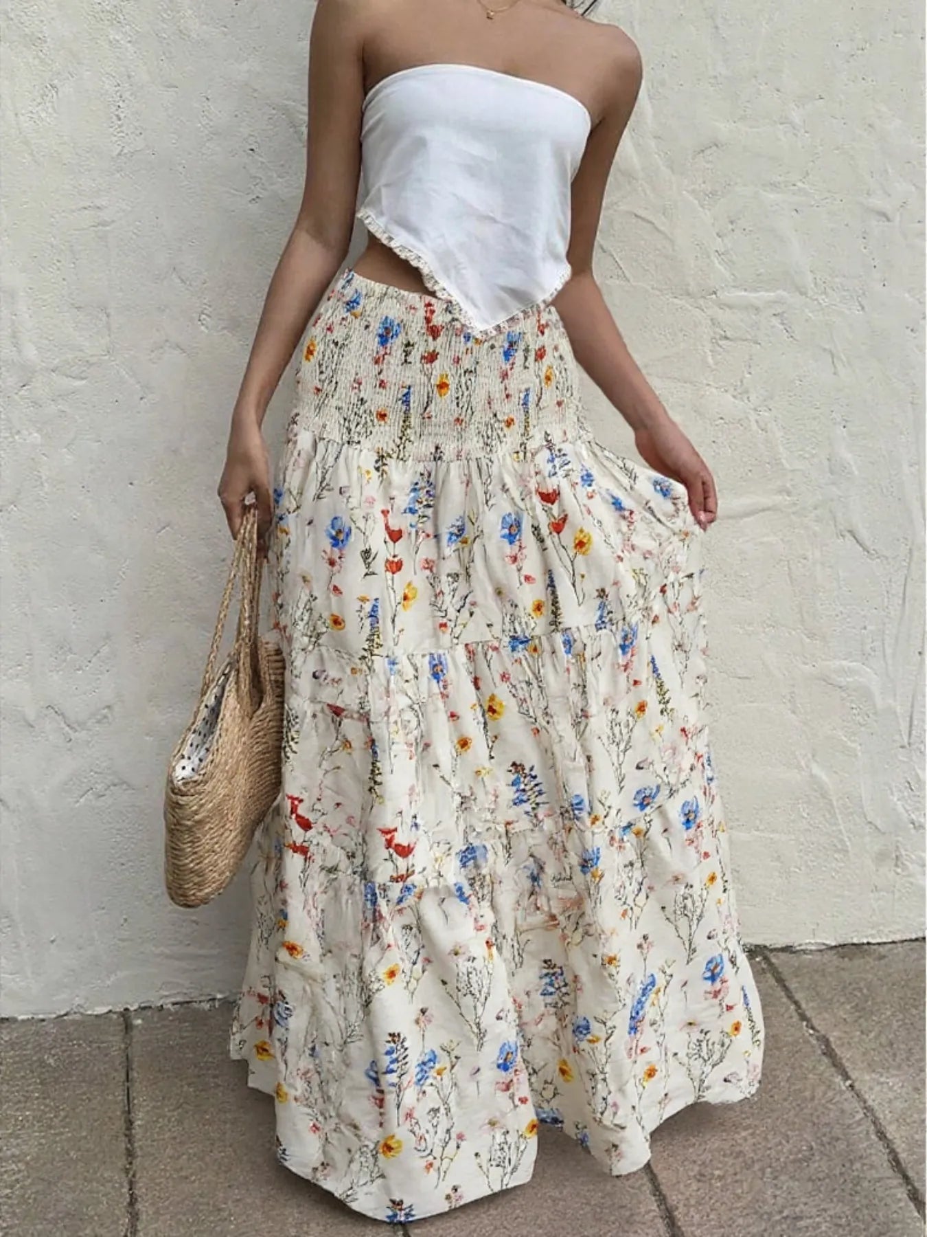 Floral Tiered Maxi Skirt - MAD RUFFI