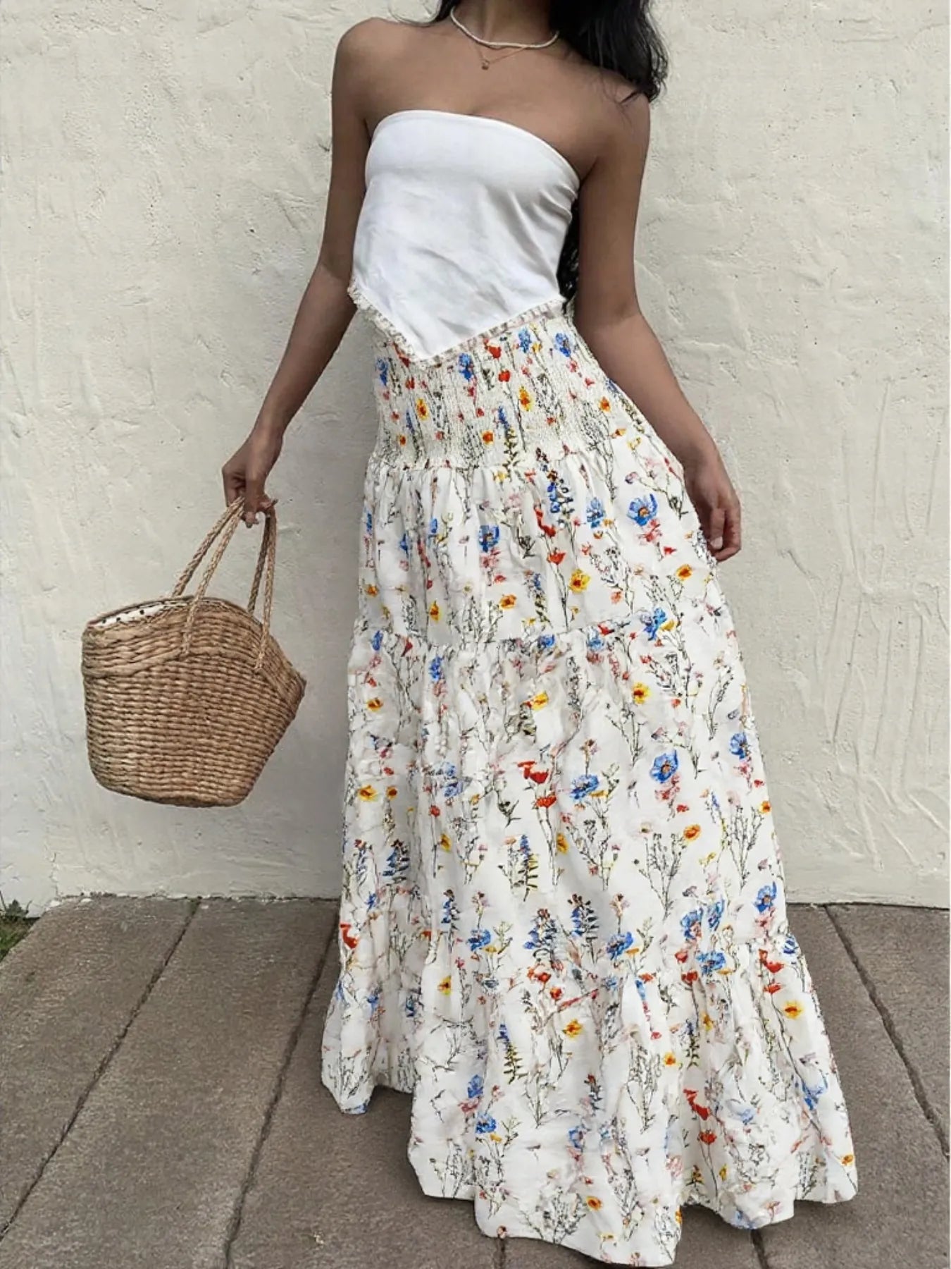 Floral Tiered Maxi Skirt - MAD RUFFI