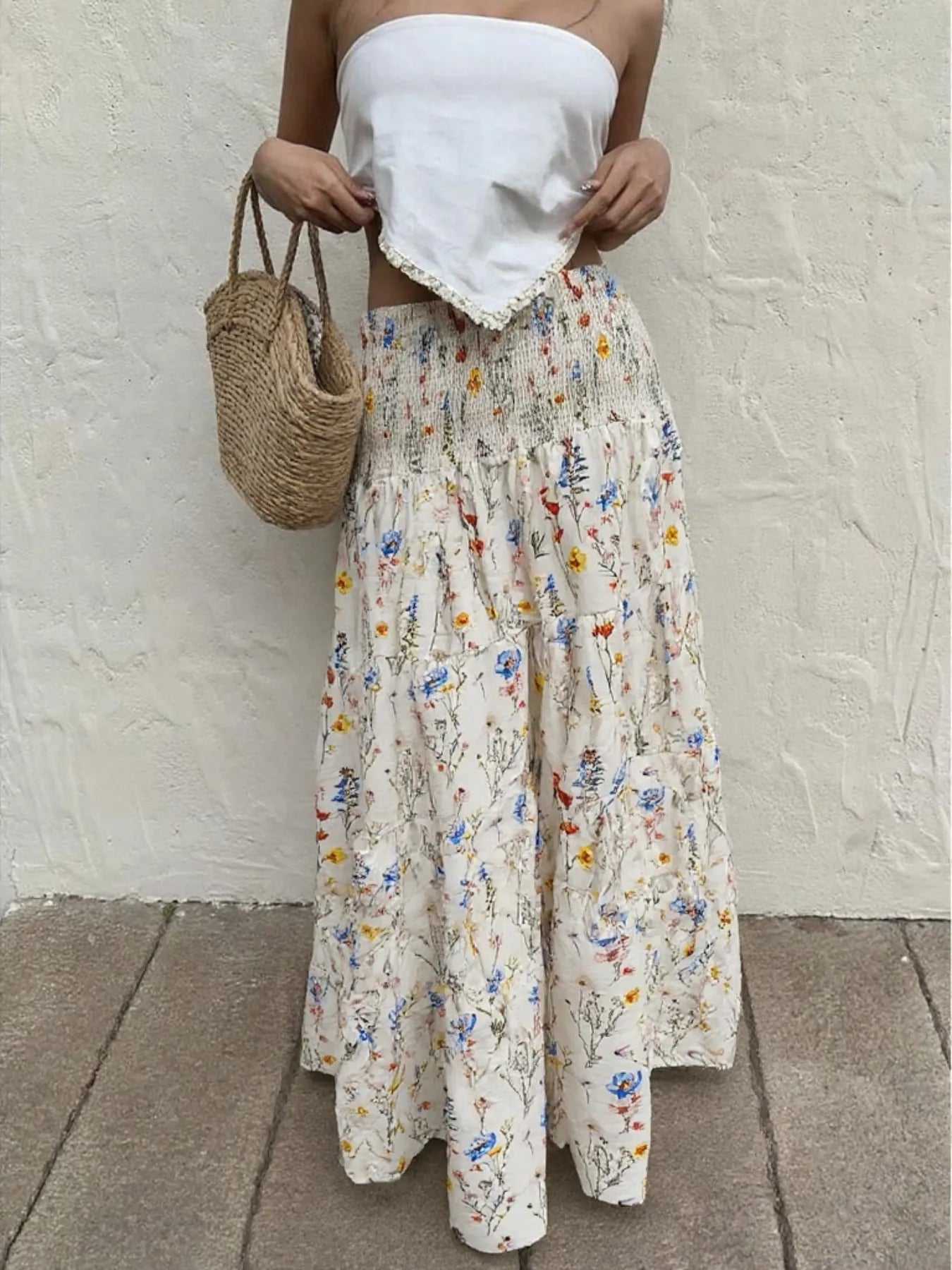 Floral Tiered Maxi Skirt - MAD RUFFI
