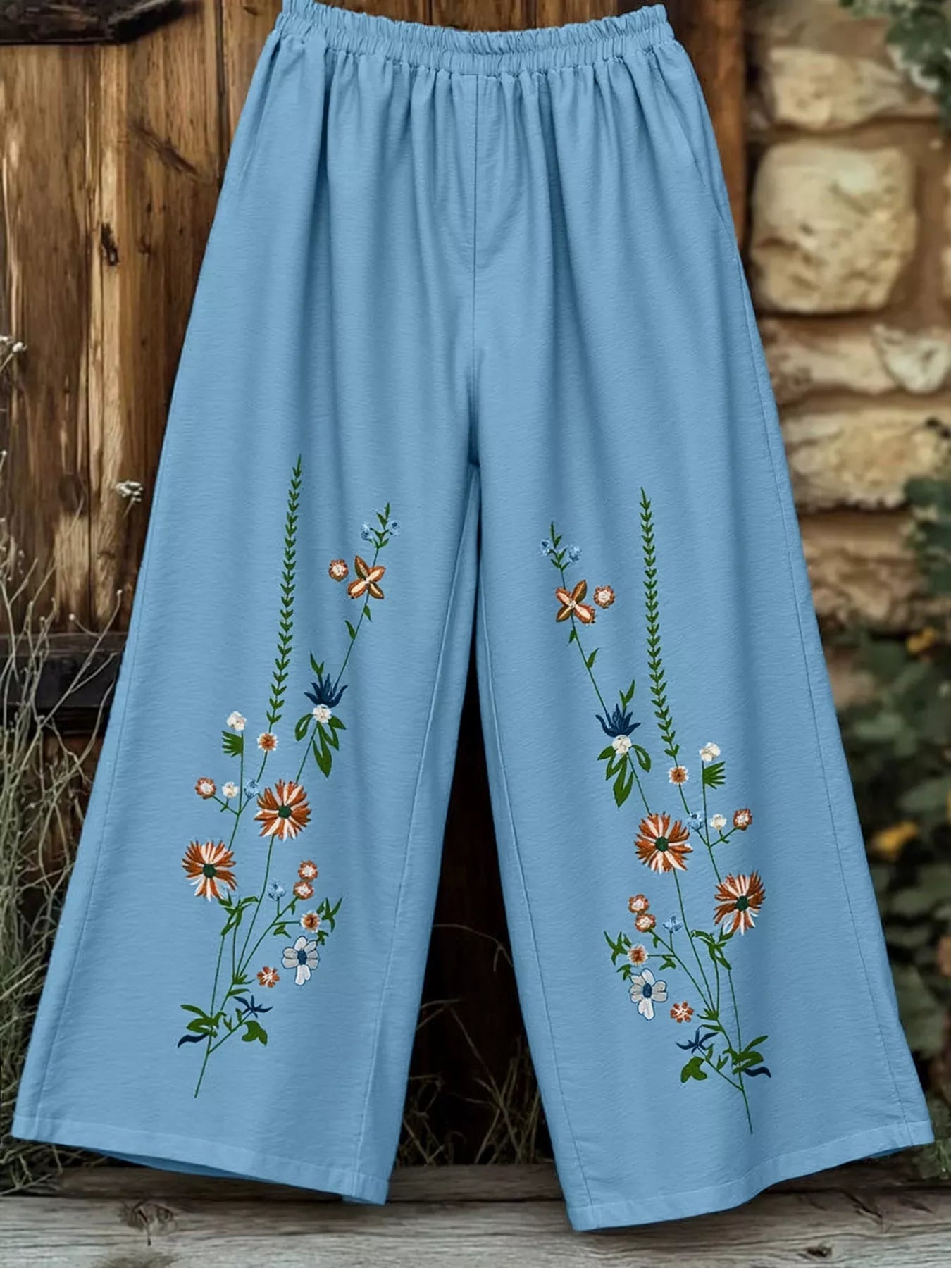 Floral Wide Leg Pants - MAD RUFFI