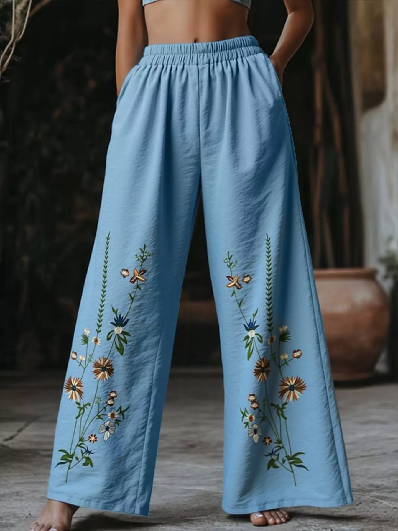 Floral Wide Leg Pants - MAD RUFFI