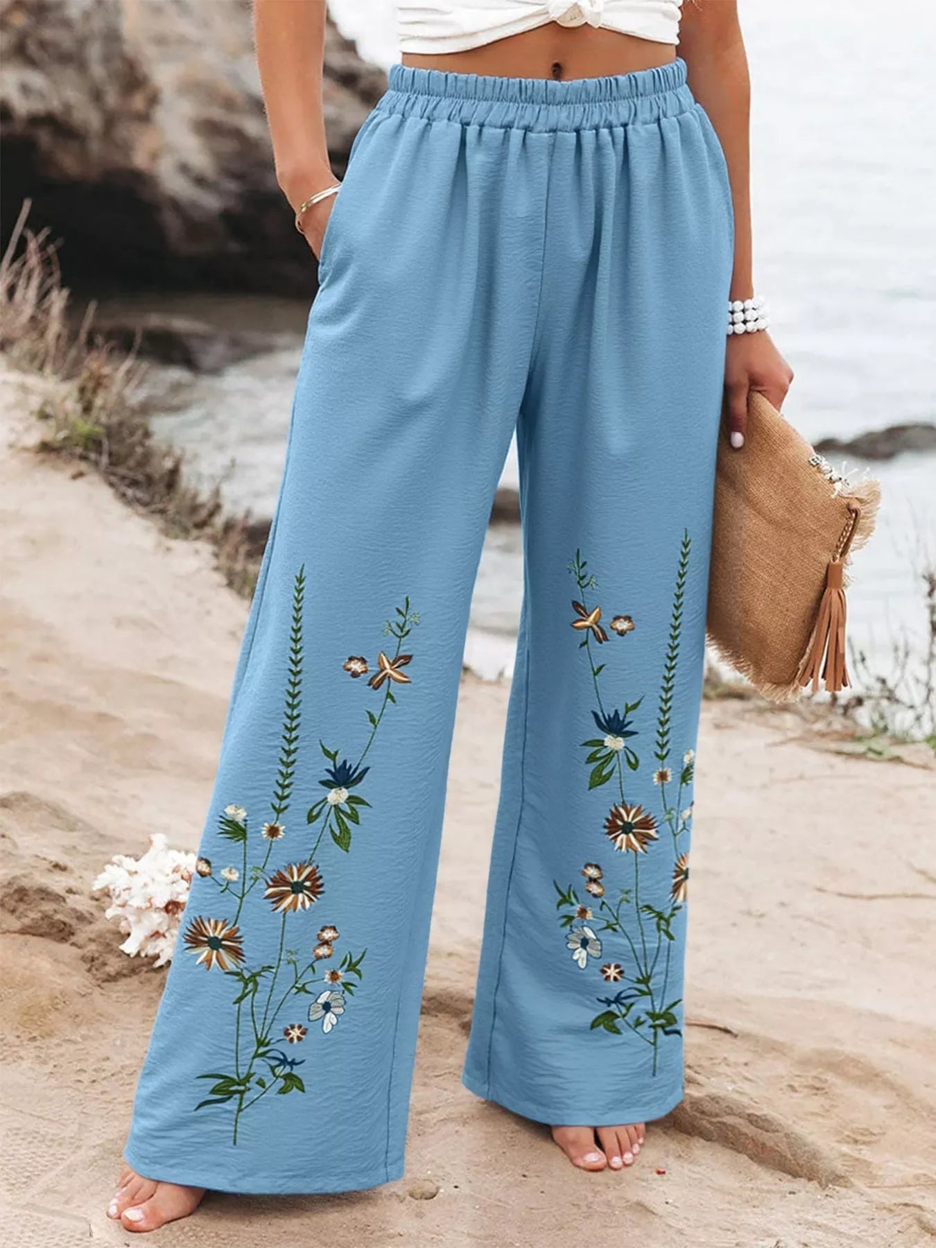 Floral Wide Leg Pants - MAD RUFFI