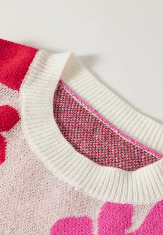 Flower Color Block Round Neck Sweater - MAD RUFFI