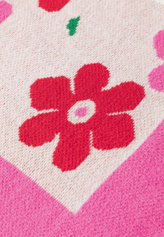 Flower Color Block Round Neck Sweater - MAD RUFFI