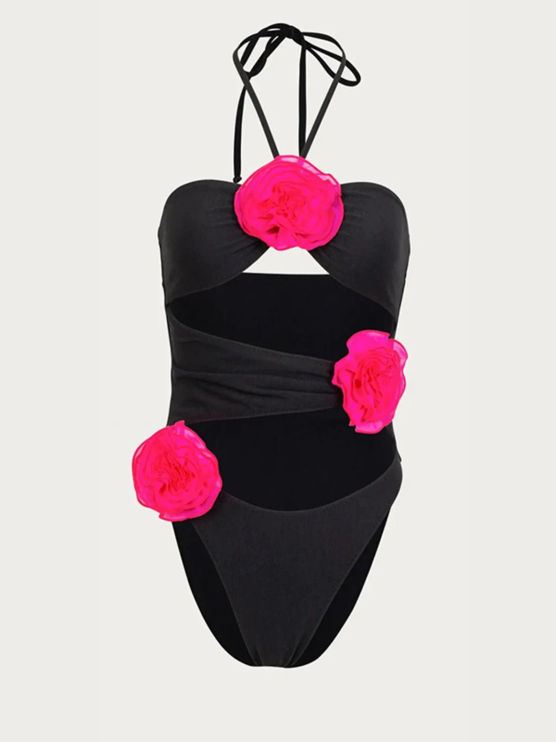 Flower Cutout Halter Neck One - Piece Swimwear - MAD RUFFI