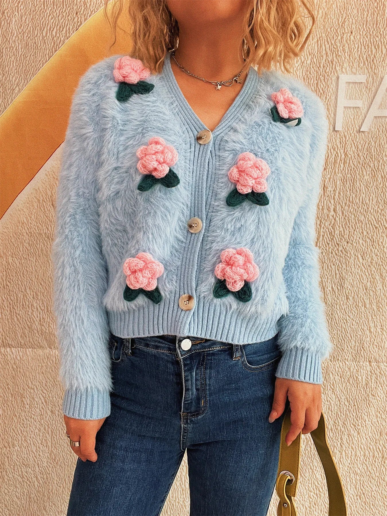 Flower Fuzzy Button - Up Cardigan - MAD RUFFI