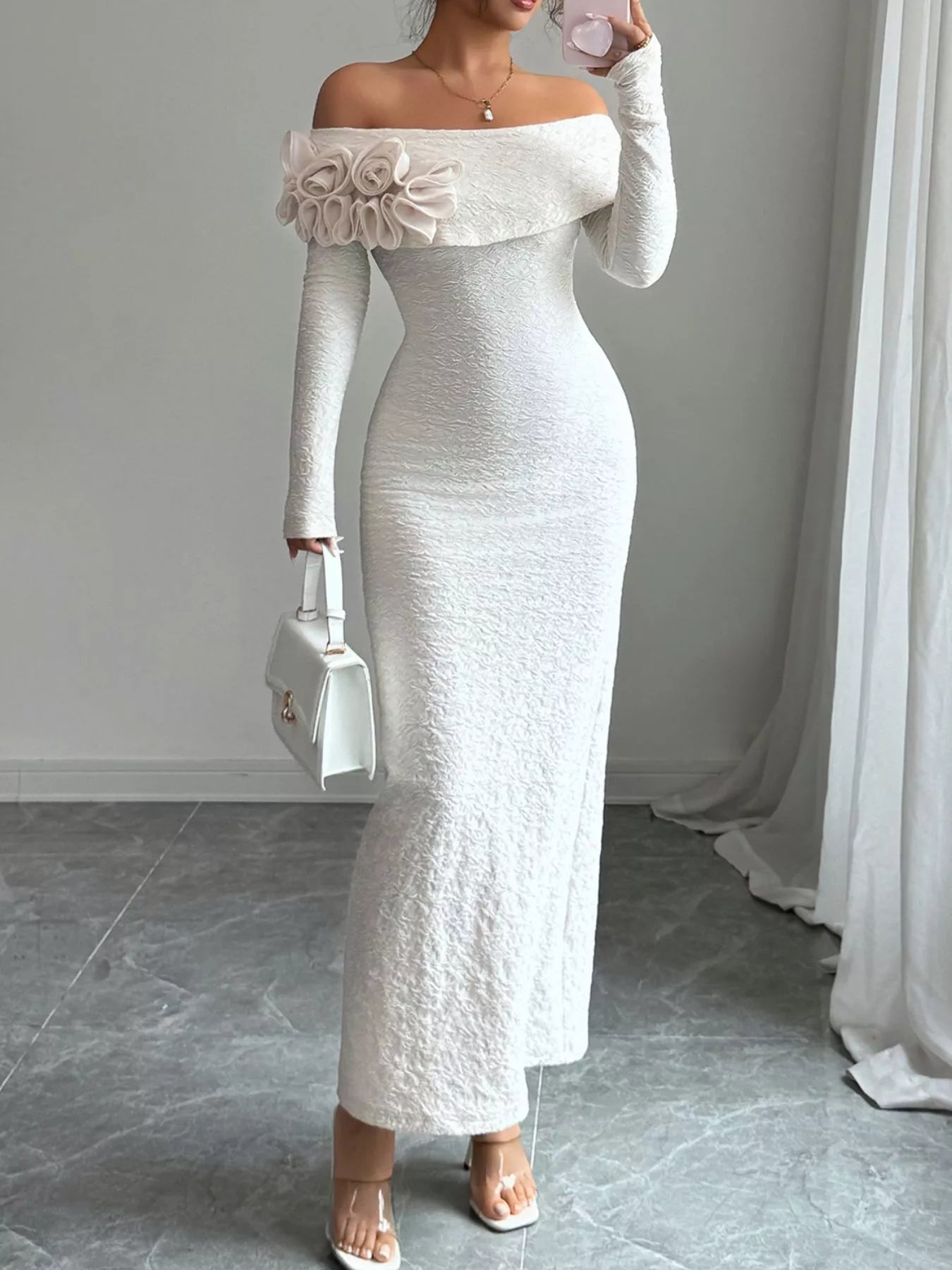 Flower Off - Shoulder Maxi Dress - MAD RUFFI