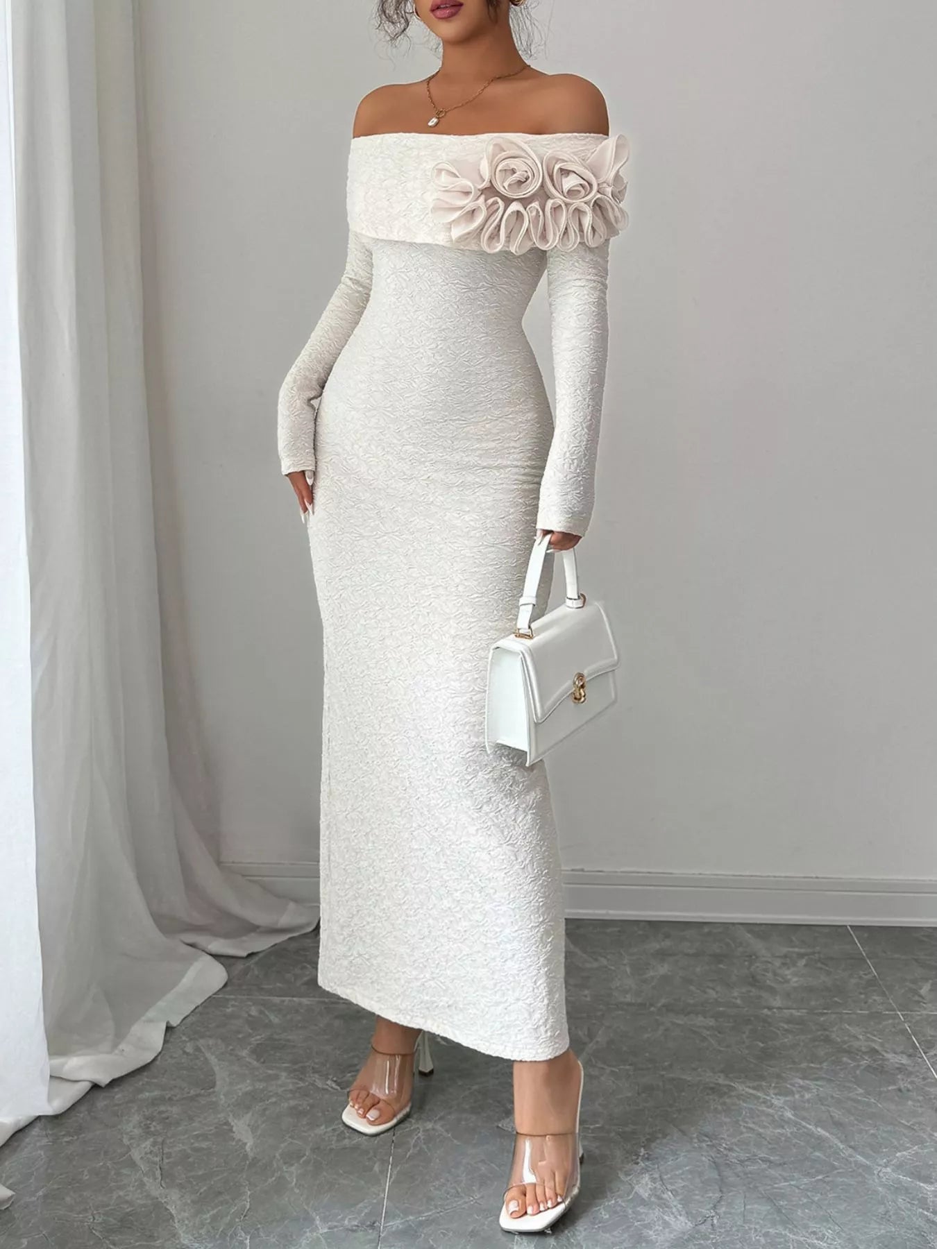 Flower Off - Shoulder Maxi Dress - MAD RUFFI