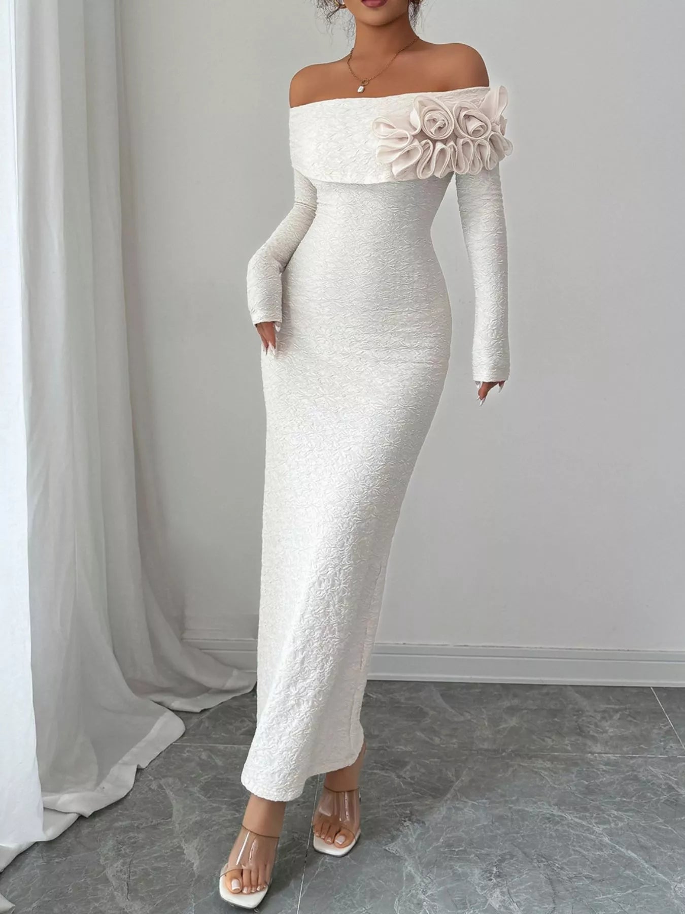 Flower Off - Shoulder Maxi Dress - MAD RUFFI