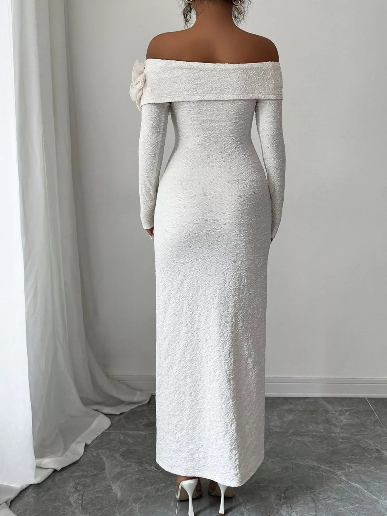 Flower Off - Shoulder Maxi Dress - MAD RUFFI