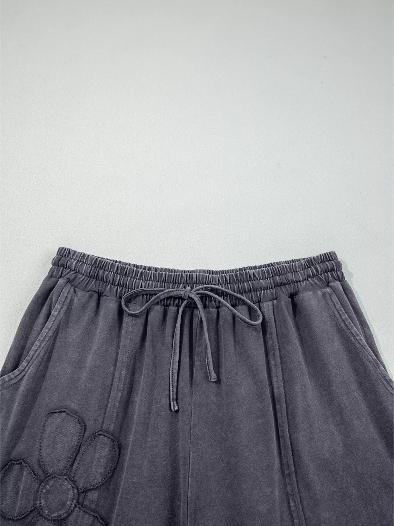 Flower Patch Mineral Washed Terry Knit Cropped Wide Leg Pants - MAD RUFFI