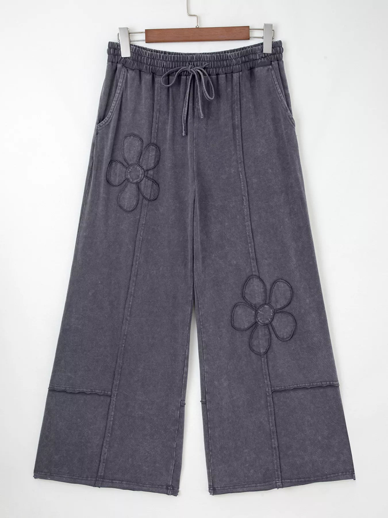Flower Patch Mineral Washed Terry Knit Cropped Wide Leg Pants - MAD RUFFI