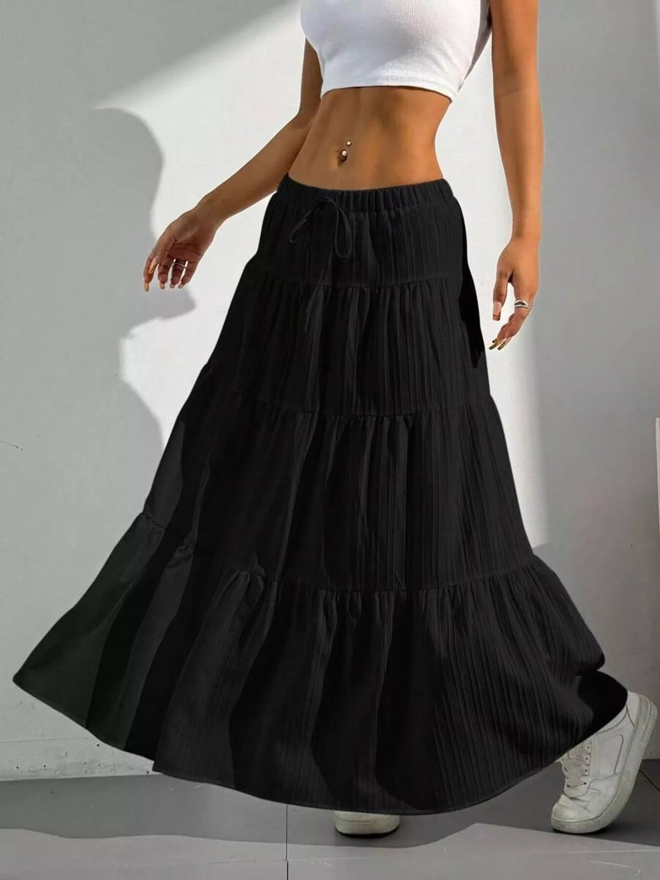 Flowy Tiered Maxi Skirt - MAD RUFFI