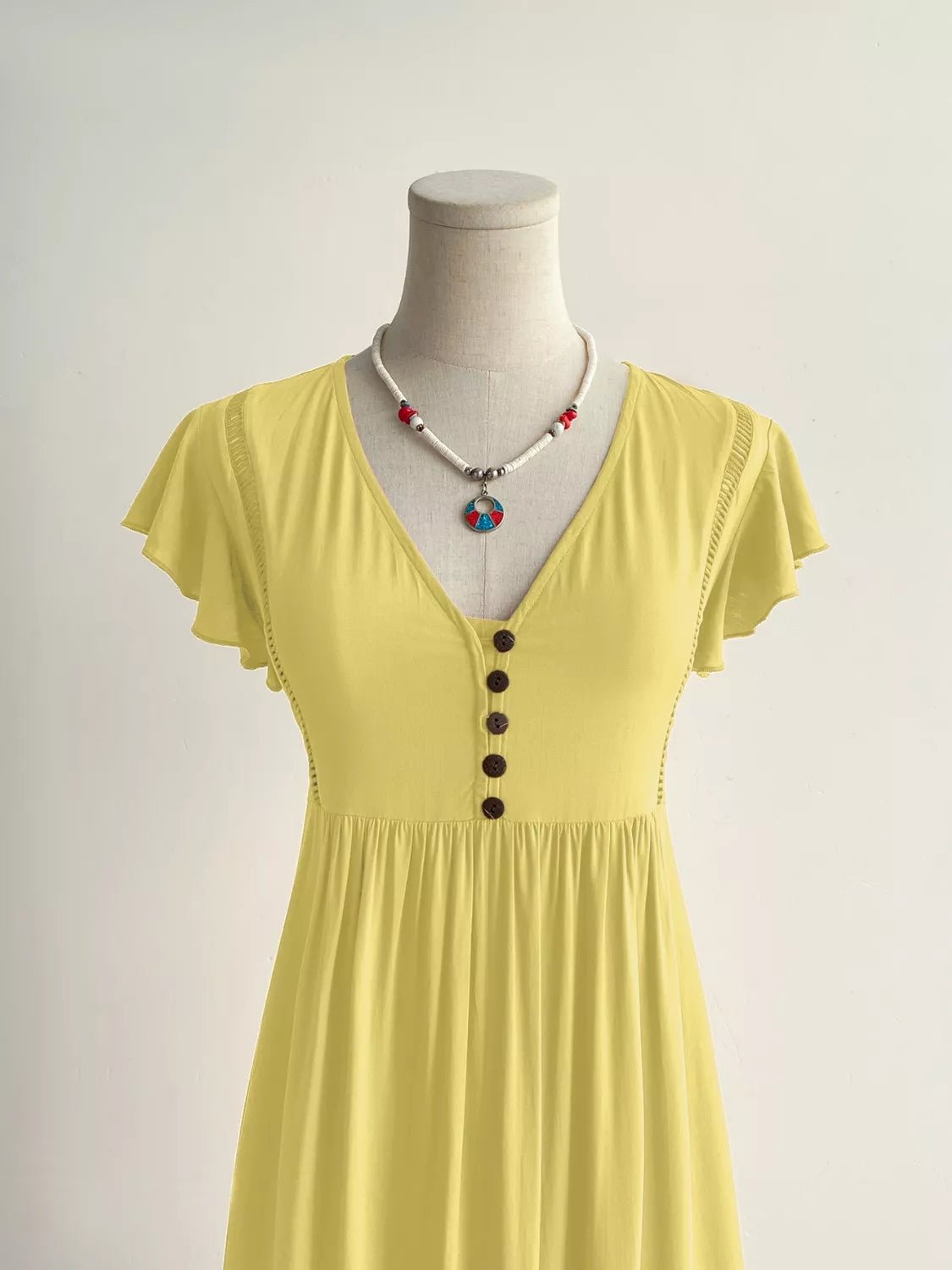 Flutter Sleeve Button Front Maxi Dress - MAD RUFFI