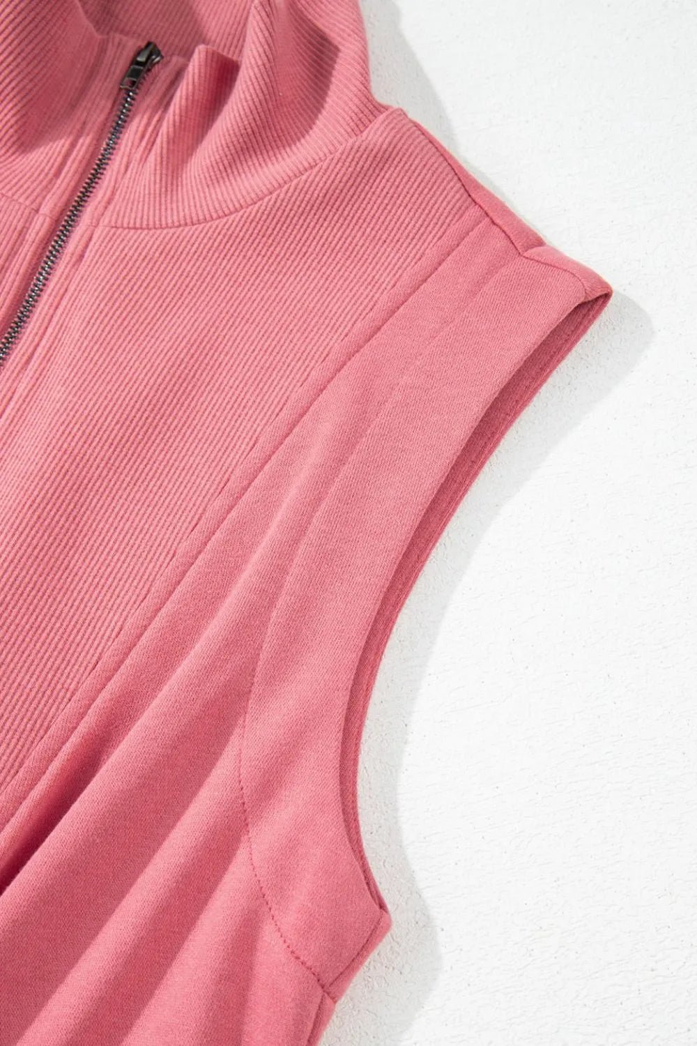 French Terry Zipped Collar Sleeveless Drawstring Waist Mini Dress - MAD RUFFI