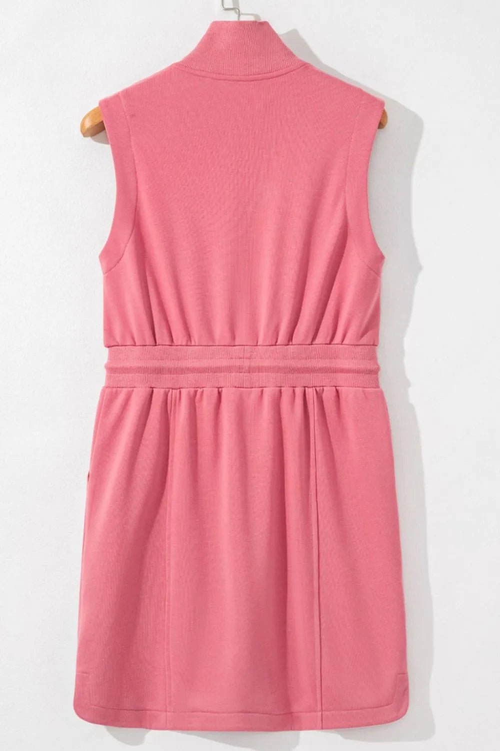 French Terry Zipped Collar Sleeveless Drawstring Waist Mini Dress - MAD RUFFI