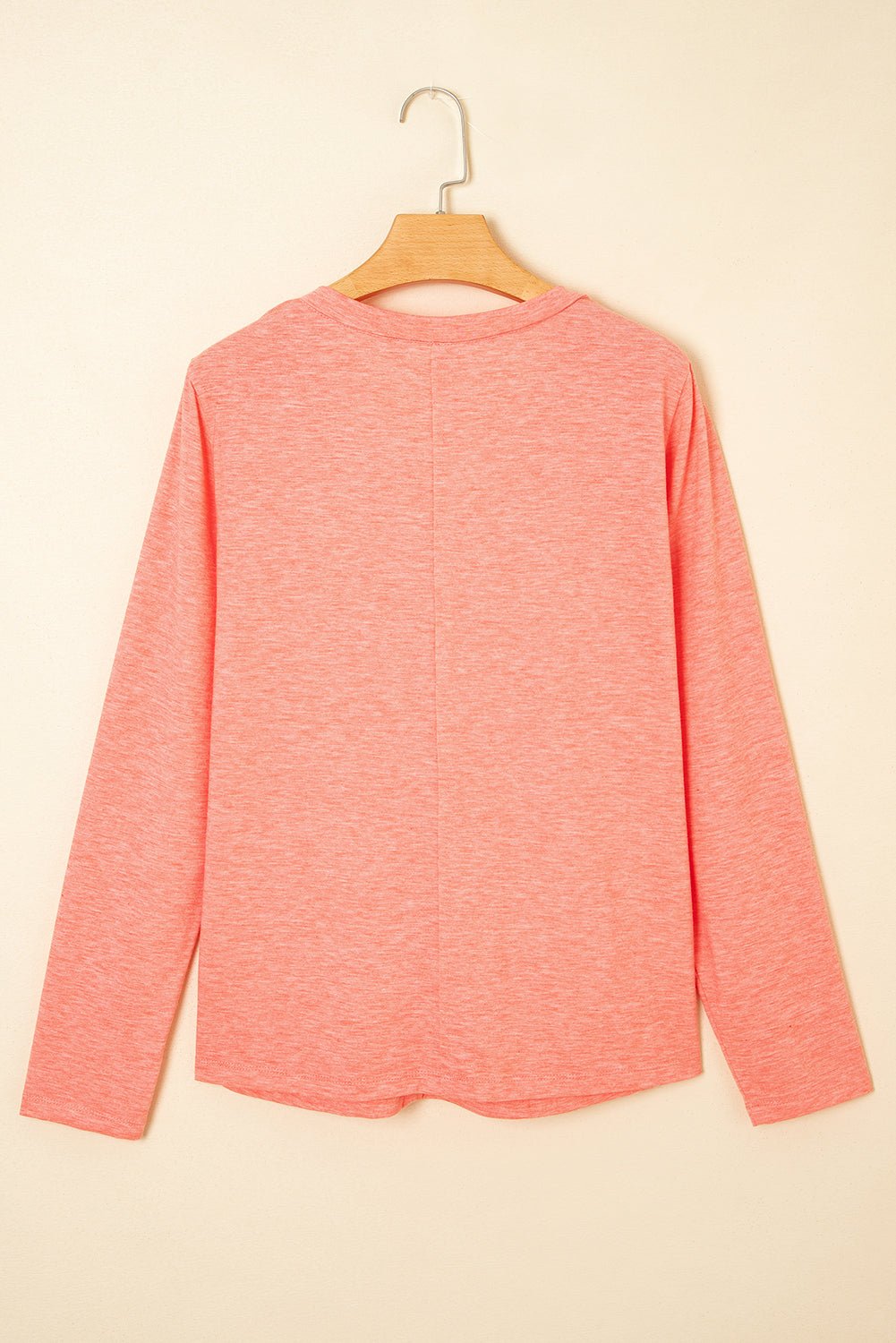 Fresh Salmon Floral Patched V Neck Long Sleeve Top - MAD RUFFI