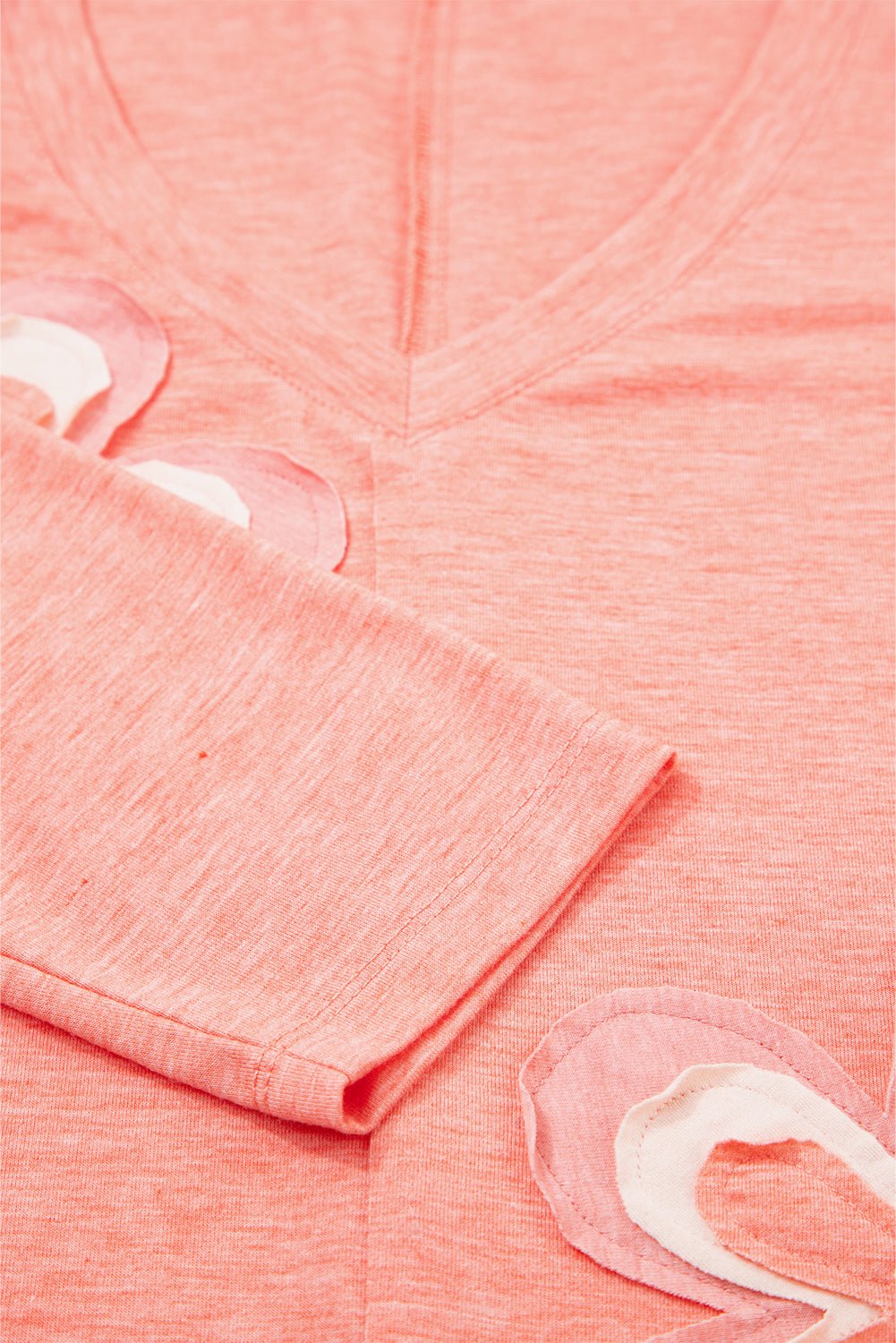 Fresh Salmon Floral Patched V Neck Long Sleeve Top - MAD RUFFI