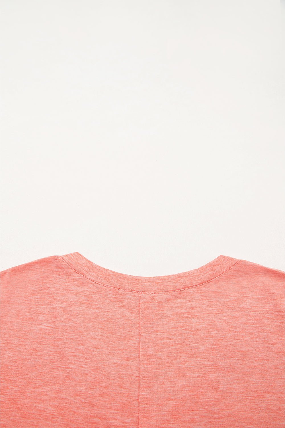 Fresh Salmon Floral Patched V Neck Long Sleeve Top - MAD RUFFI