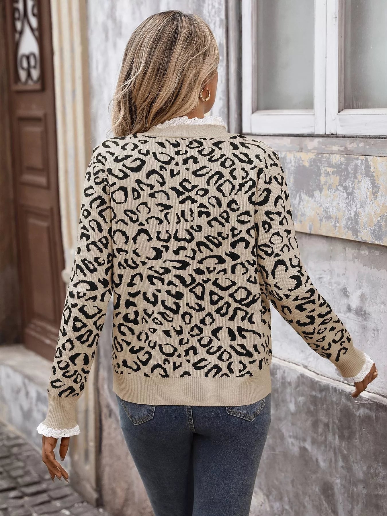 Frill Leopard Long Sleeve Sweater - MAD RUFFI