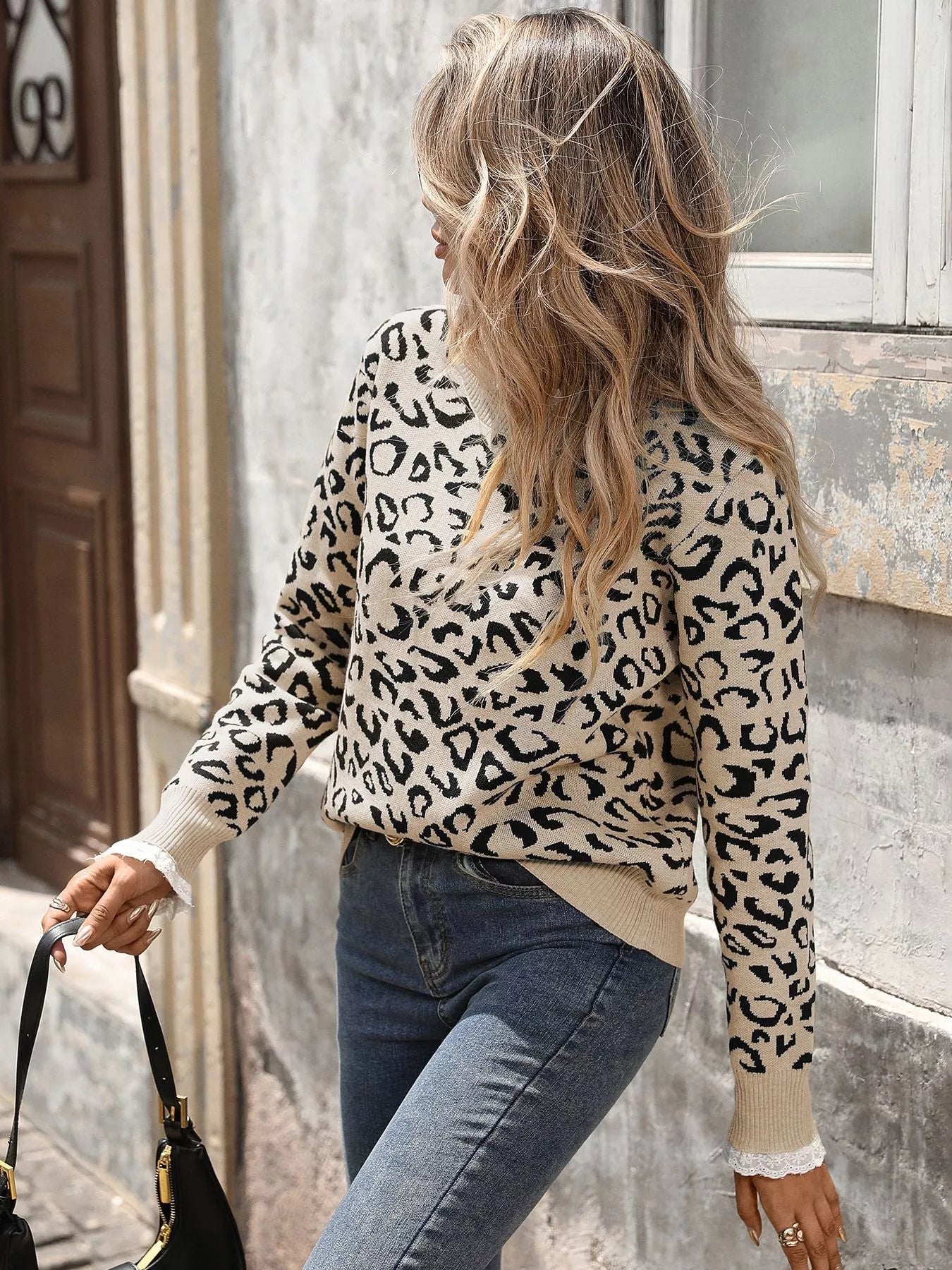 Frill Leopard Long Sleeve Sweater - MAD RUFFI