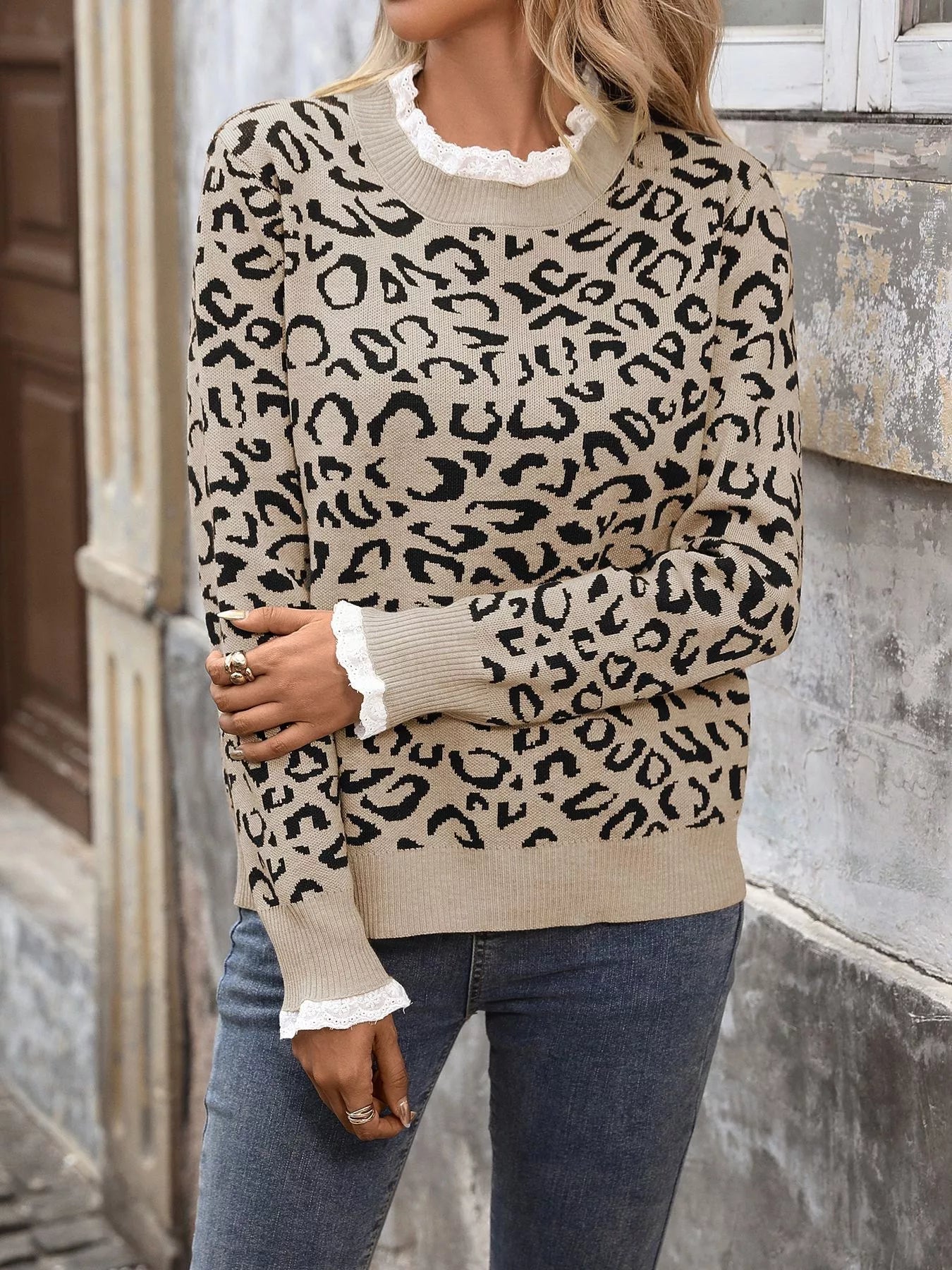 Frill Leopard Long Sleeve Sweater - MAD RUFFI