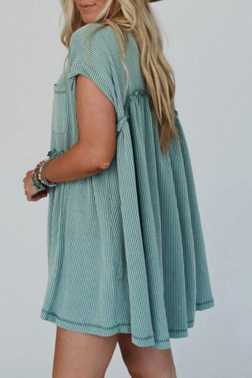 Frill Round Neck Cap Sleeve Mini Dress - MAD RUFFI