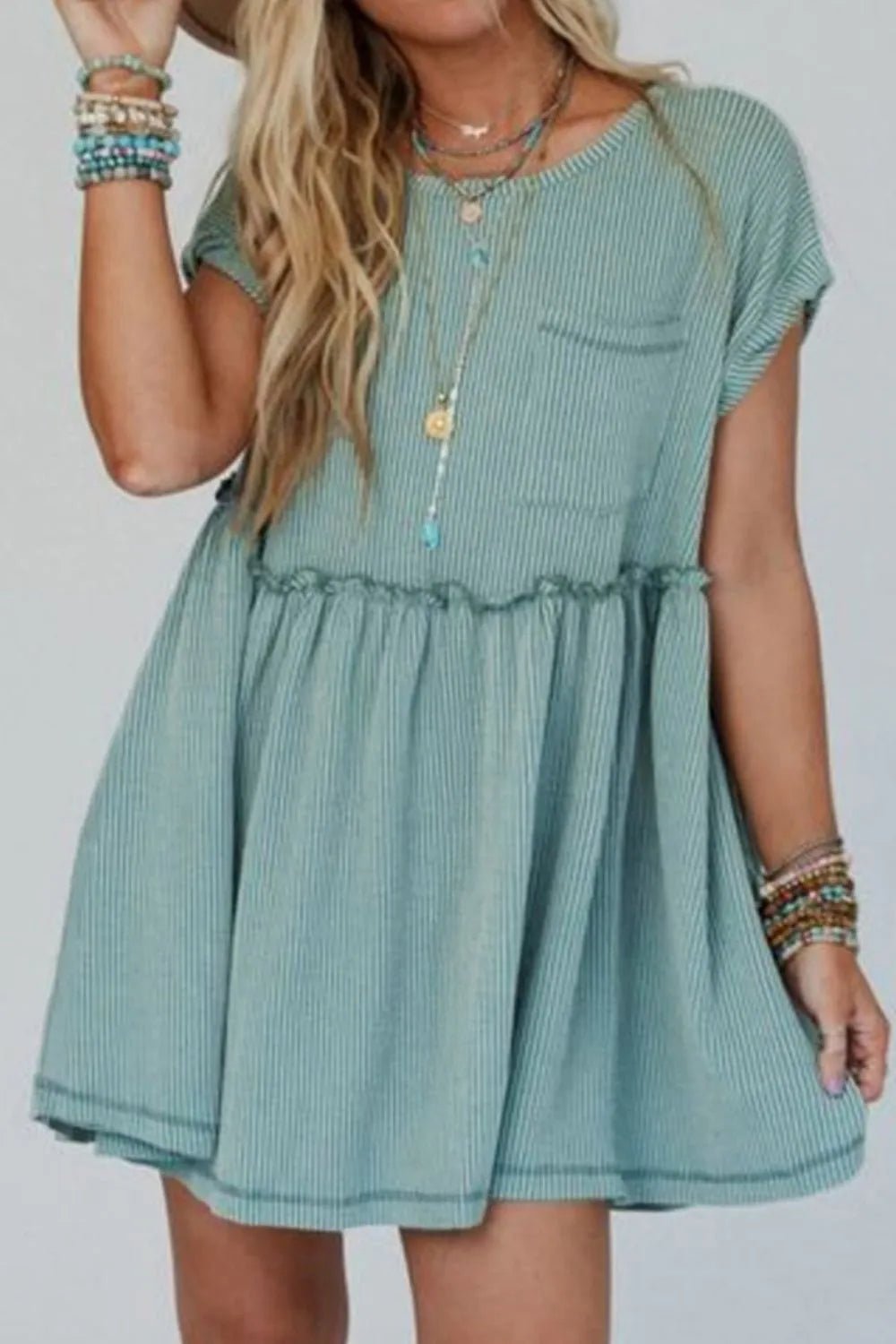 Frill Round Neck Cap Sleeve Mini Dress - MAD RUFFI