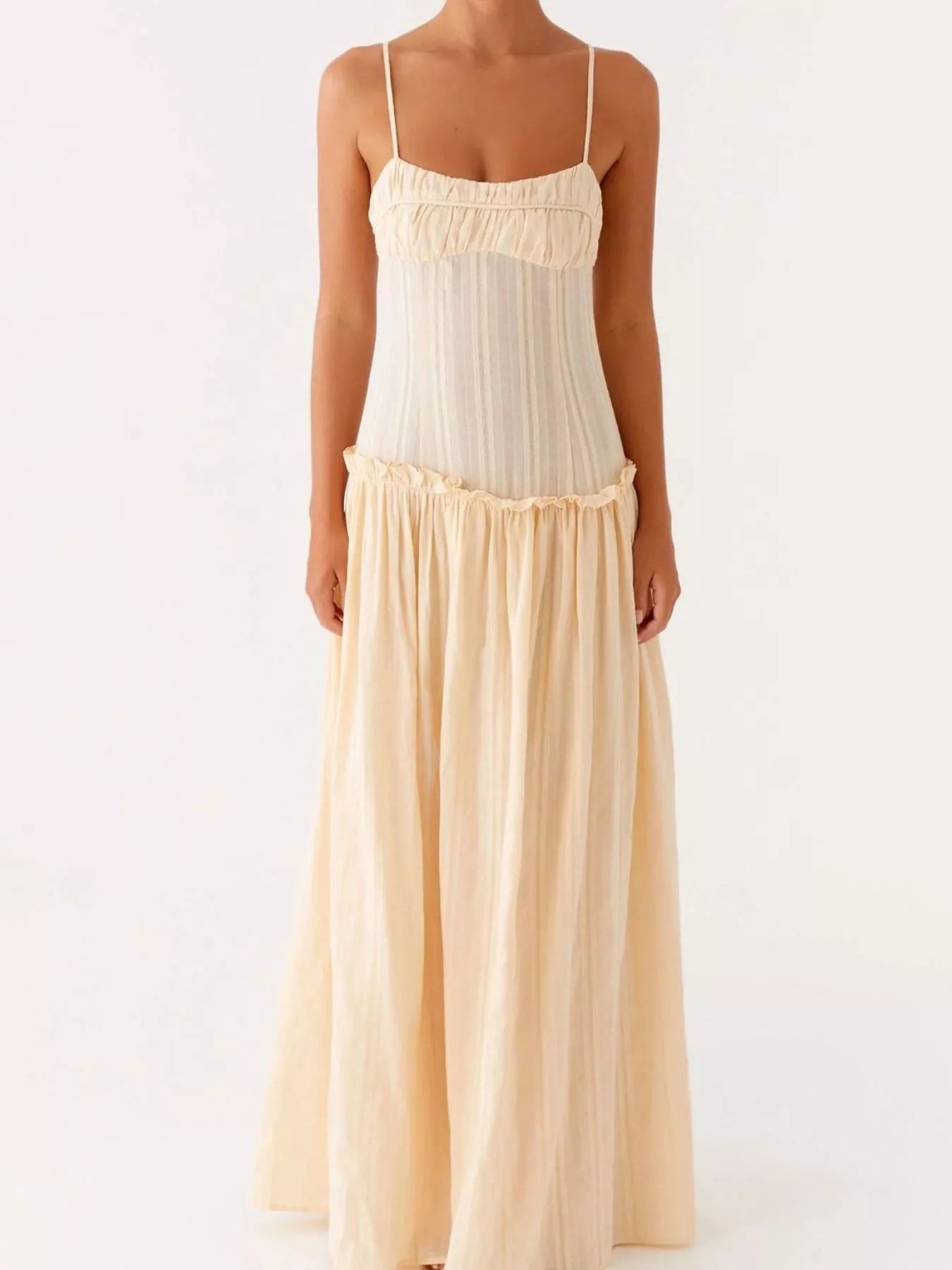 Frill Spaghetti Strap Maxi Dress - MAD RUFFI
