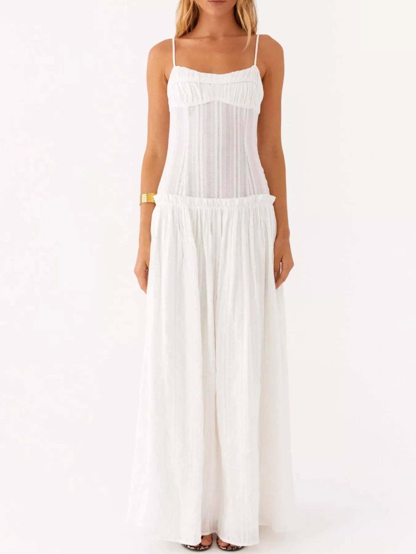 Frill Spaghetti Strap Maxi Dress - MAD RUFFI