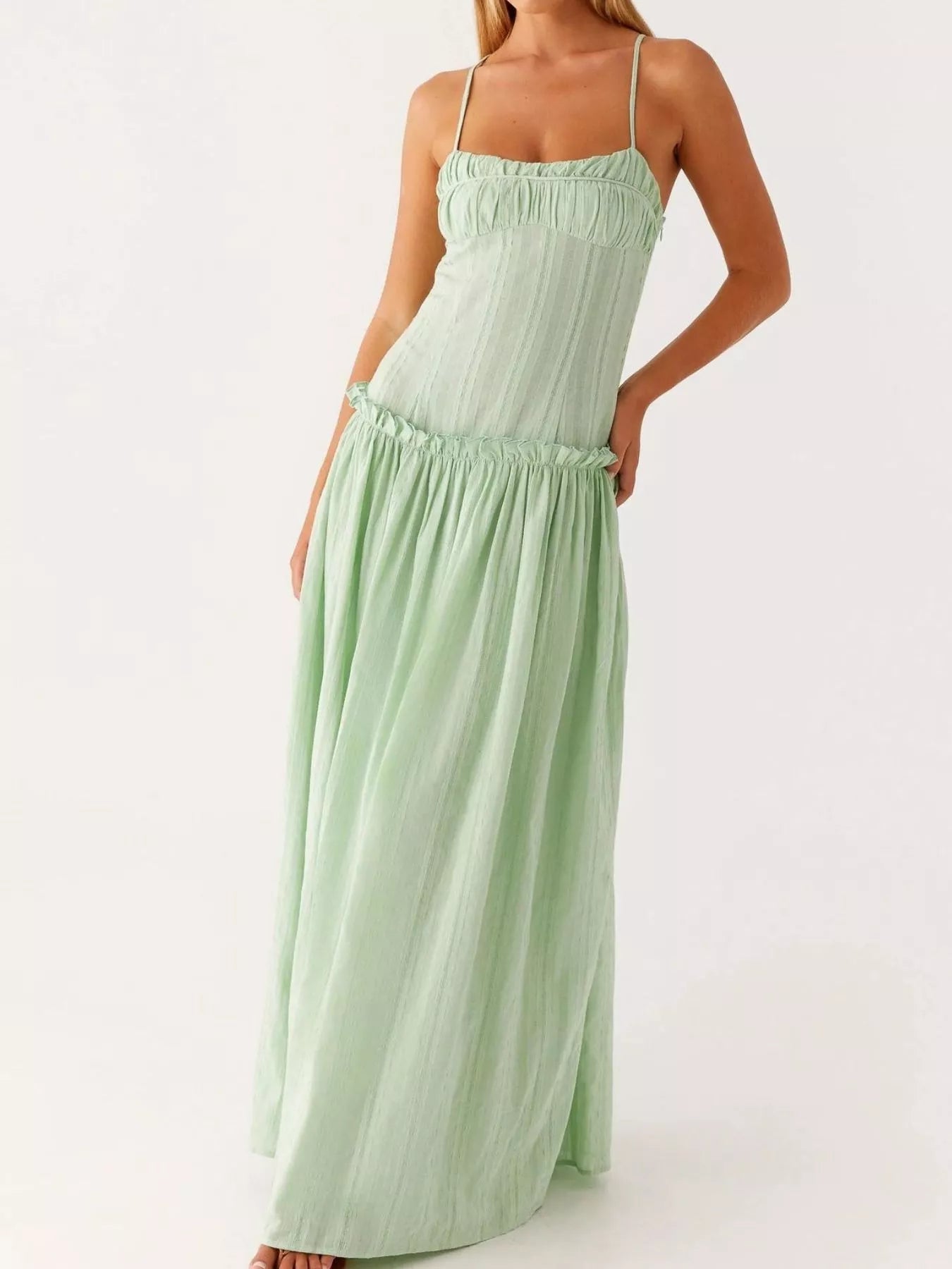 Frill Spaghetti Strap Maxi Dress - MAD RUFFI