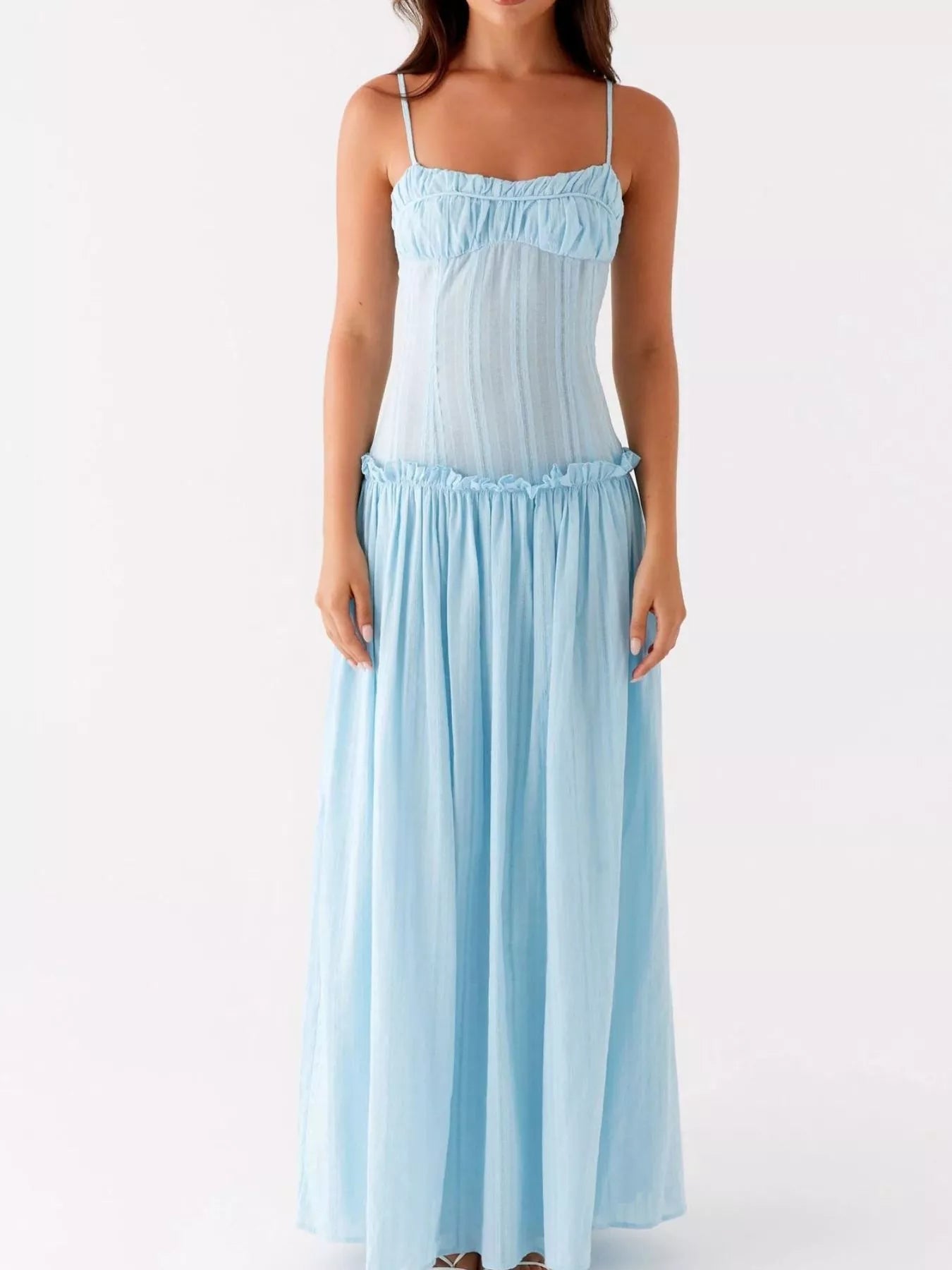 Frill Spaghetti Strap Maxi Dress - MAD RUFFI