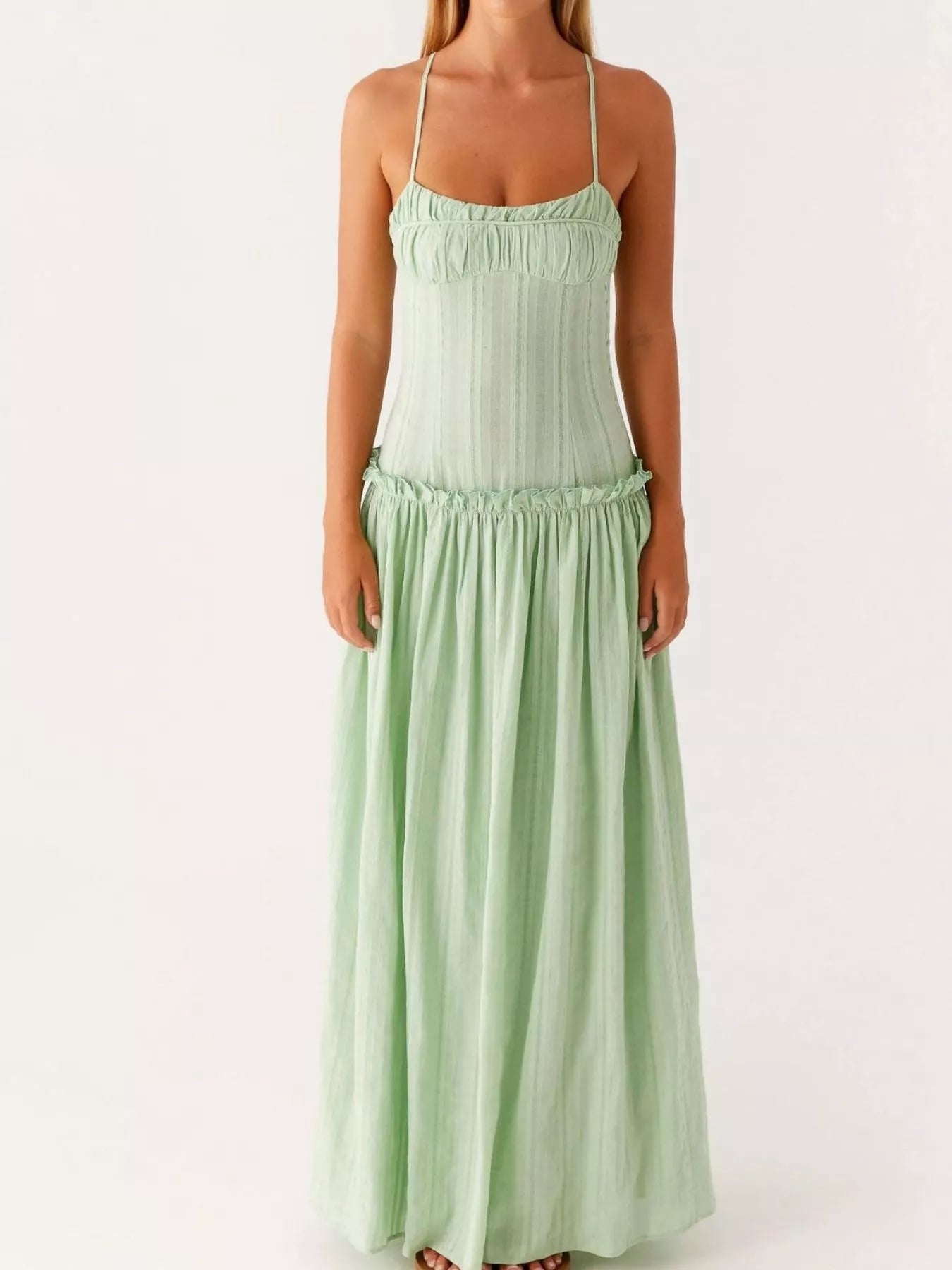Frill Spaghetti Strap Maxi Dress - MAD RUFFI