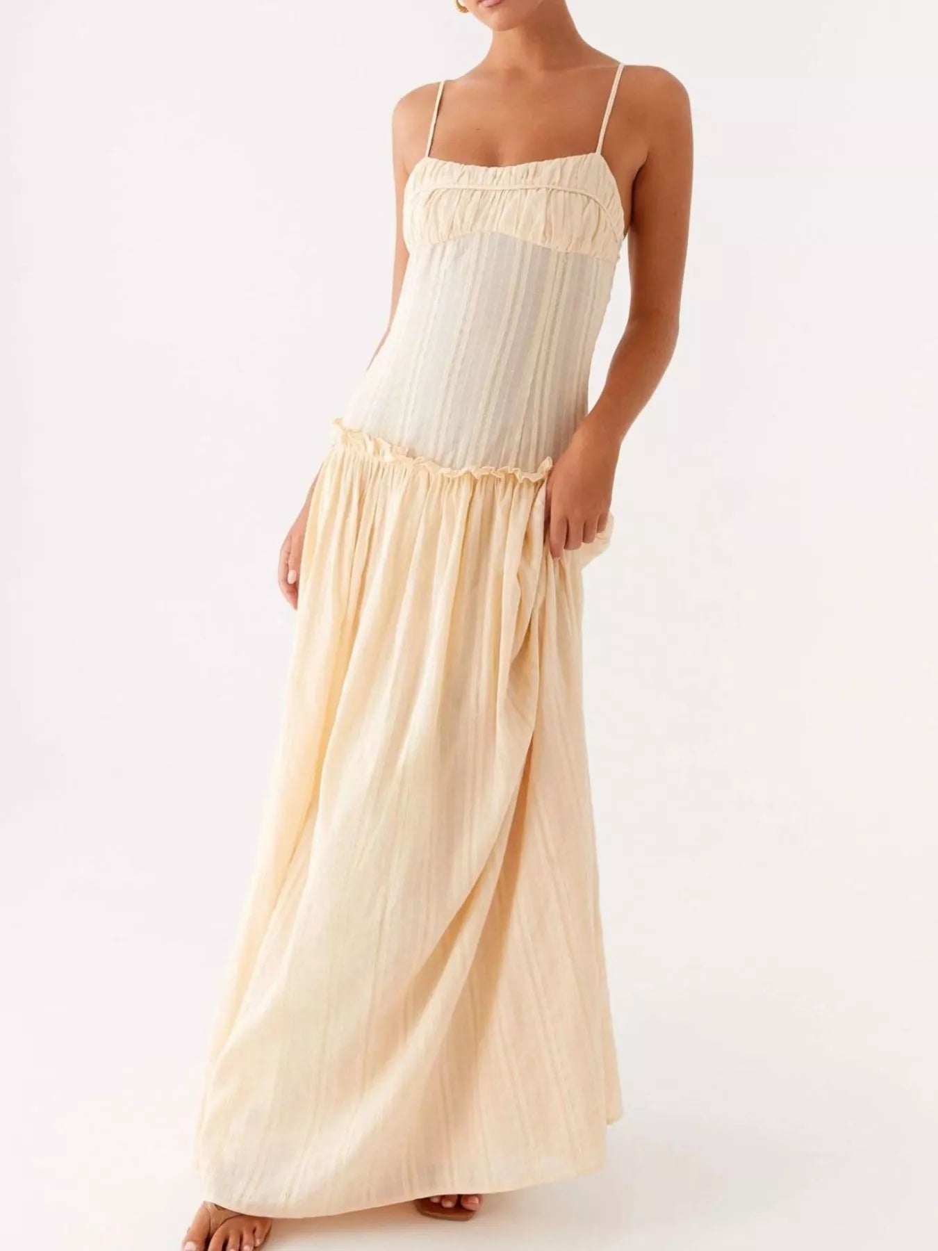 Frill Spaghetti Strap Maxi Dress - MAD RUFFI