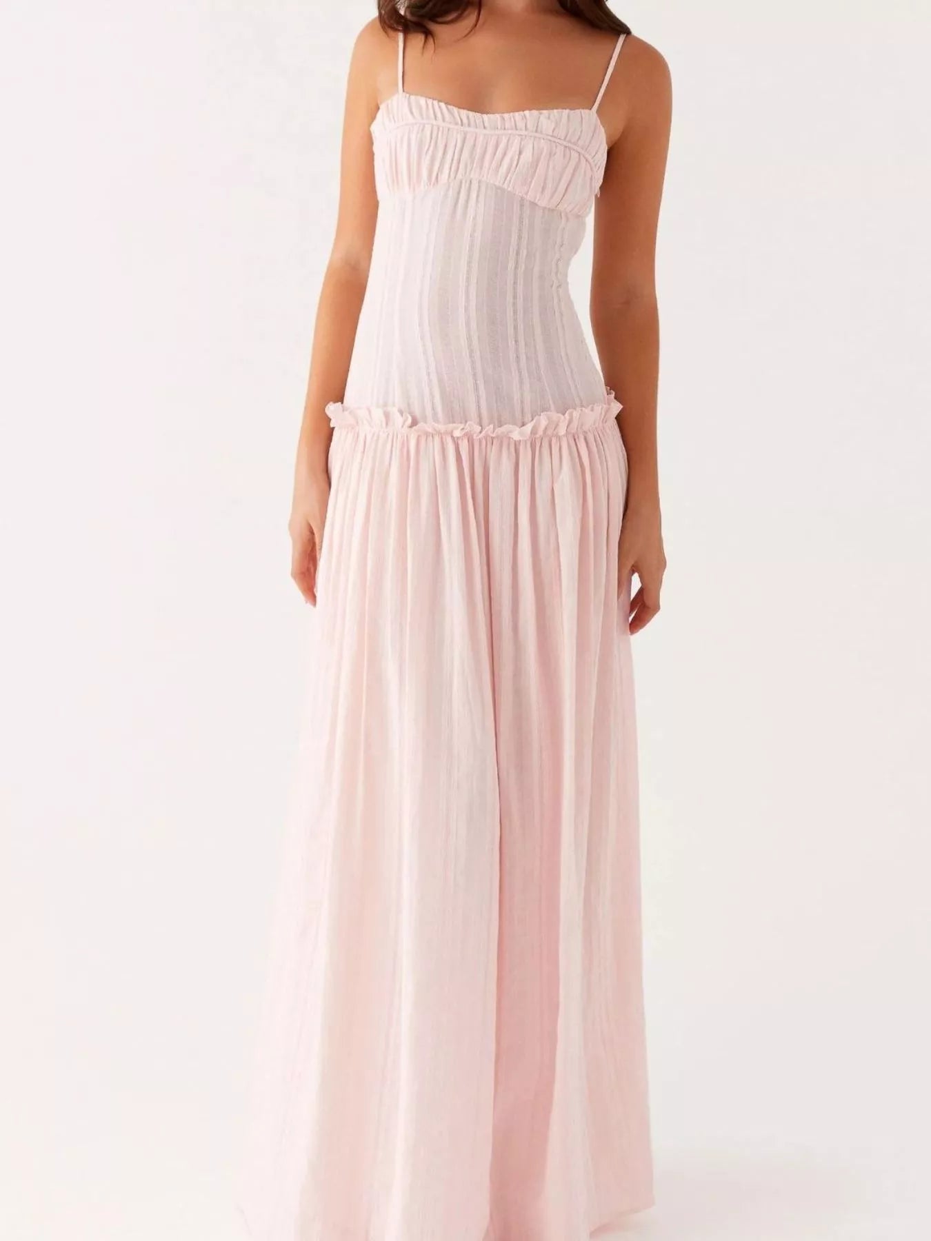 Frill Spaghetti Strap Maxi Dress - MAD RUFFI