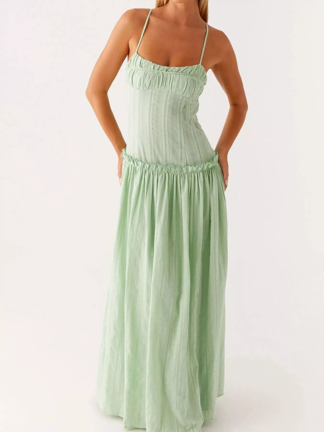 Frill Spaghetti Strap Maxi Dress - MAD RUFFI