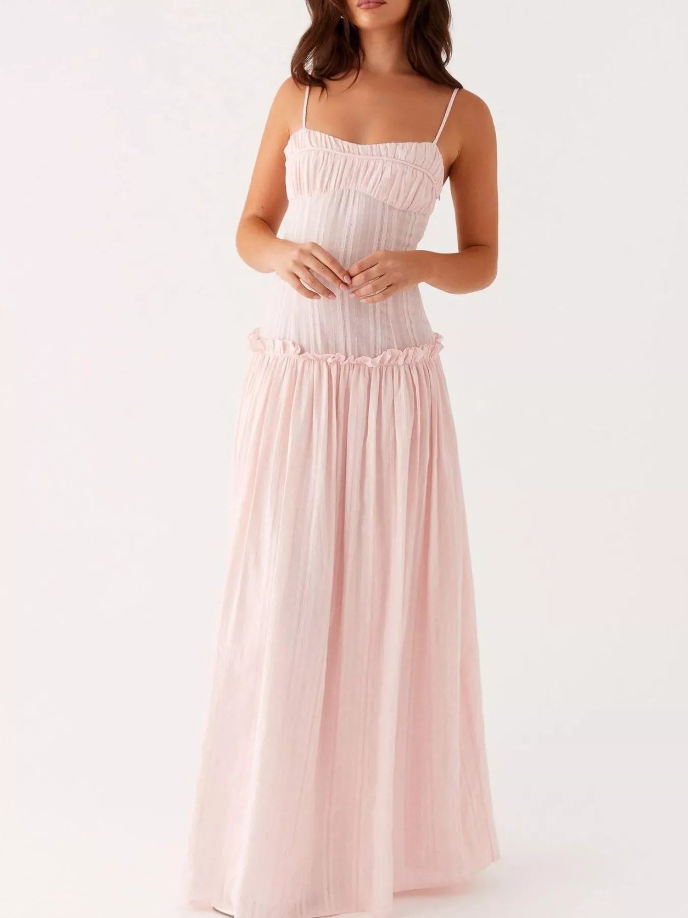 Frill Spaghetti Strap Maxi Dress - MAD RUFFI