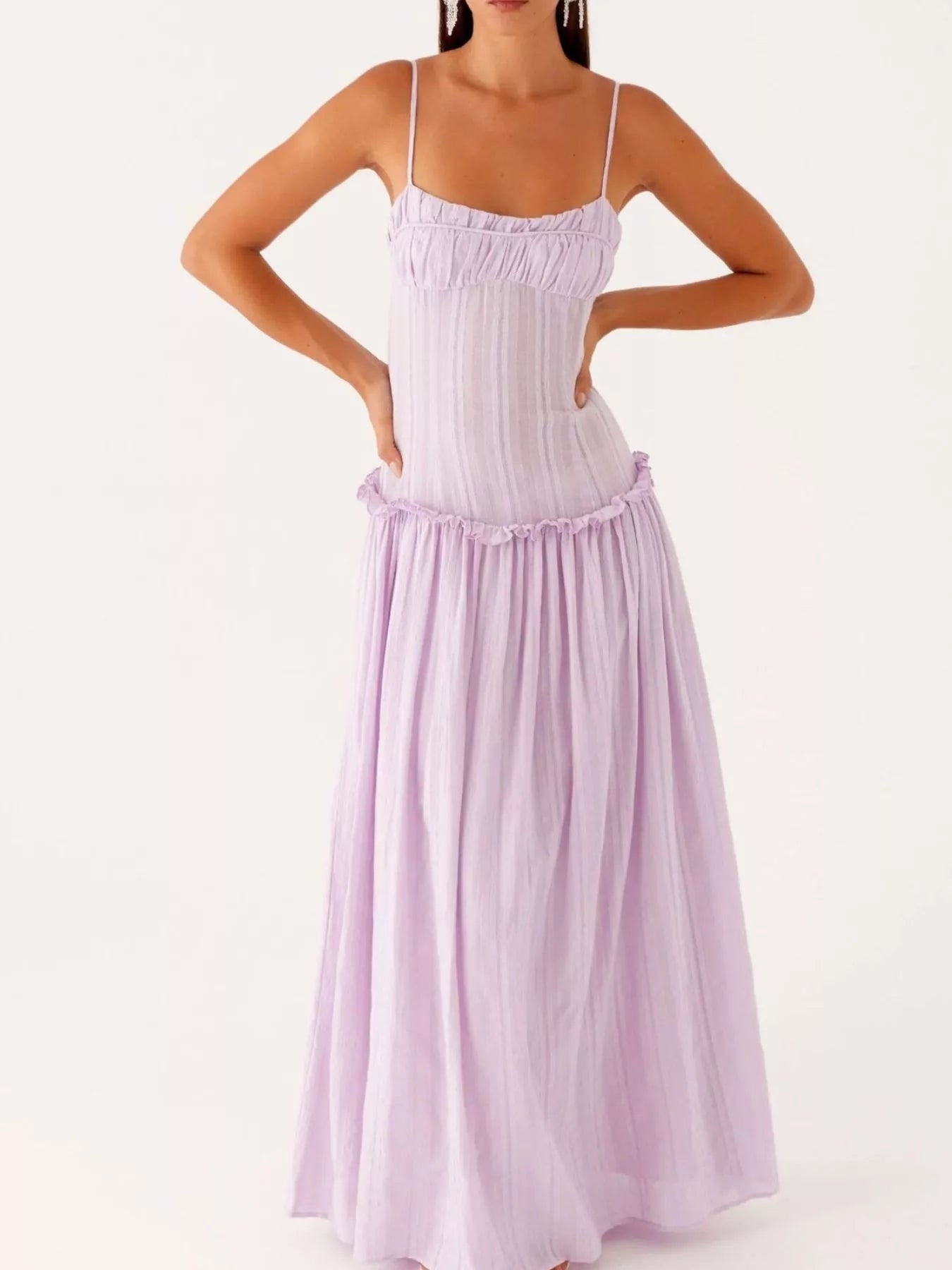 Frill Spaghetti Strap Maxi Dress - MAD RUFFI