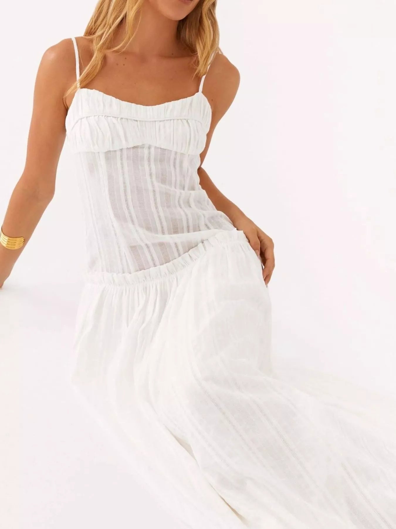 Frill Spaghetti Strap Maxi Dress - MAD RUFFI
