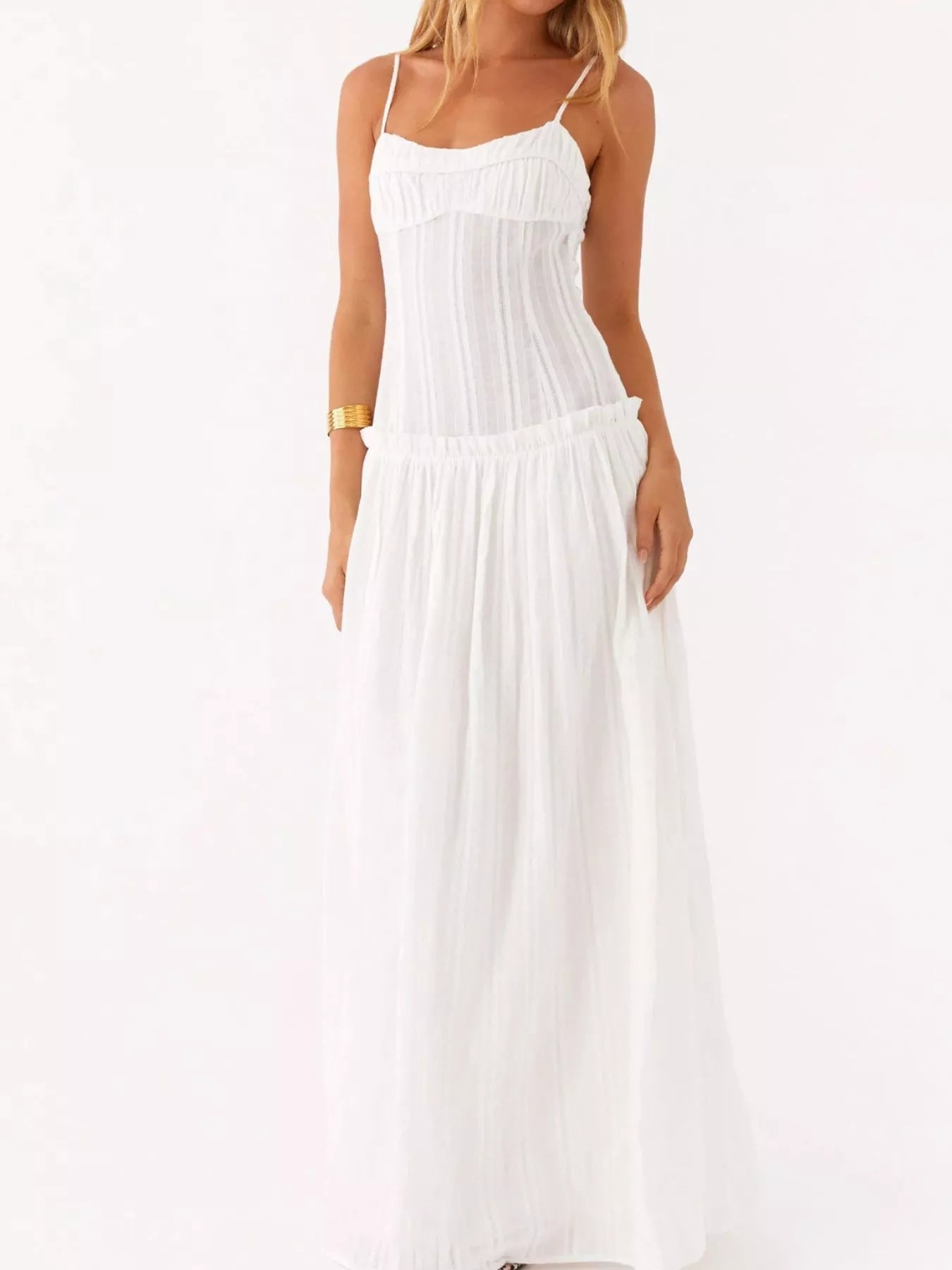 Frill Spaghetti Strap Maxi Dress - MAD RUFFI