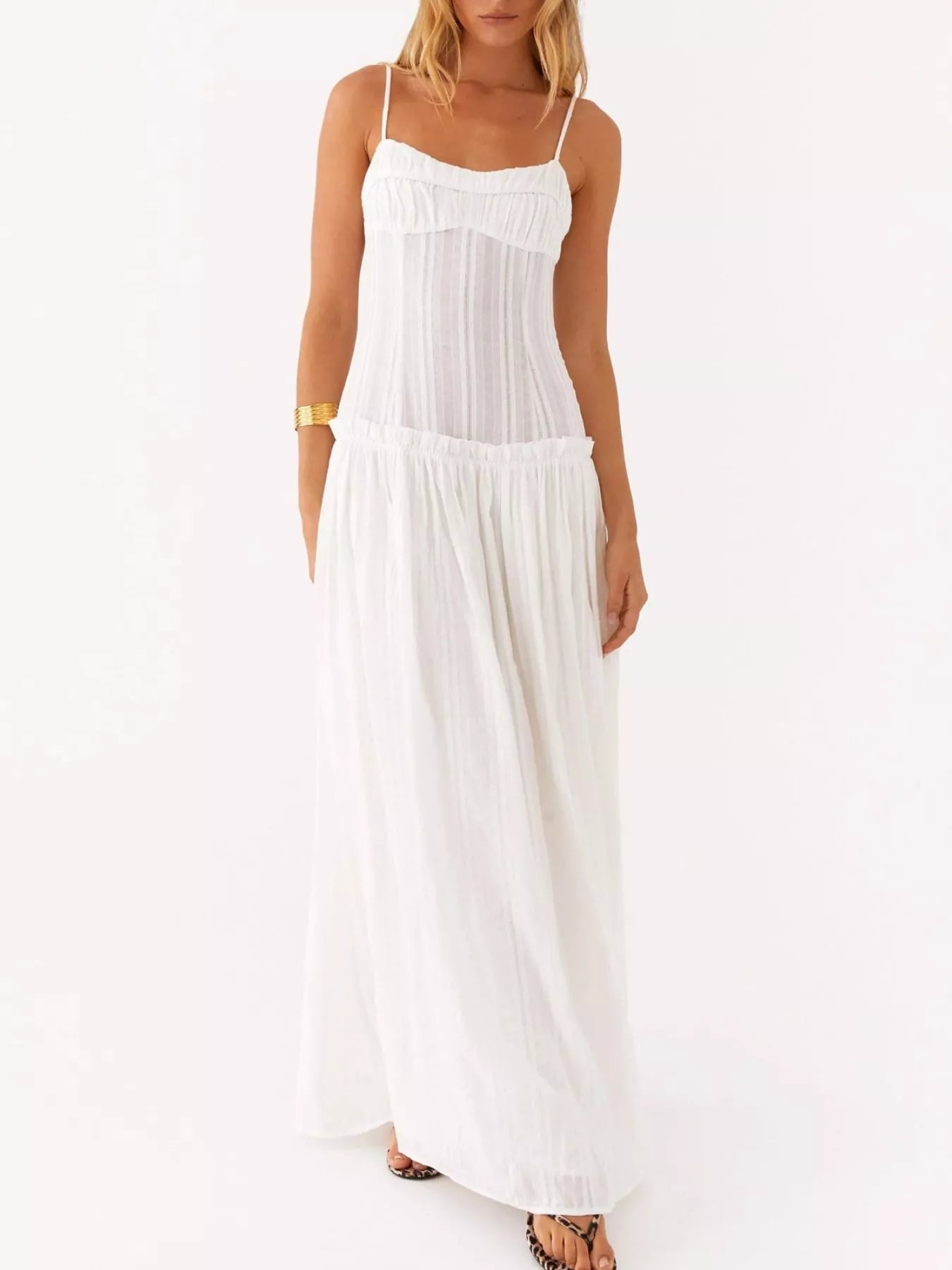 Frill Spaghetti Strap Maxi Dress - MAD RUFFI